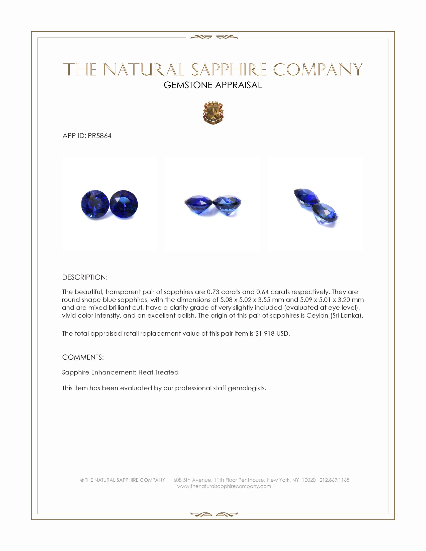 1.37 Ct.Tw. Blue Sapphire Pair from Ceylon (Sri Lanka)