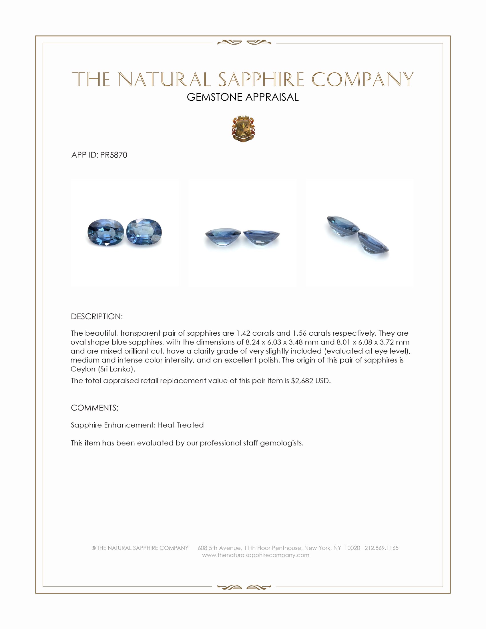 2.98 Ct.Tw. Blue Sapphire Pair from Ceylon (Sri Lanka)