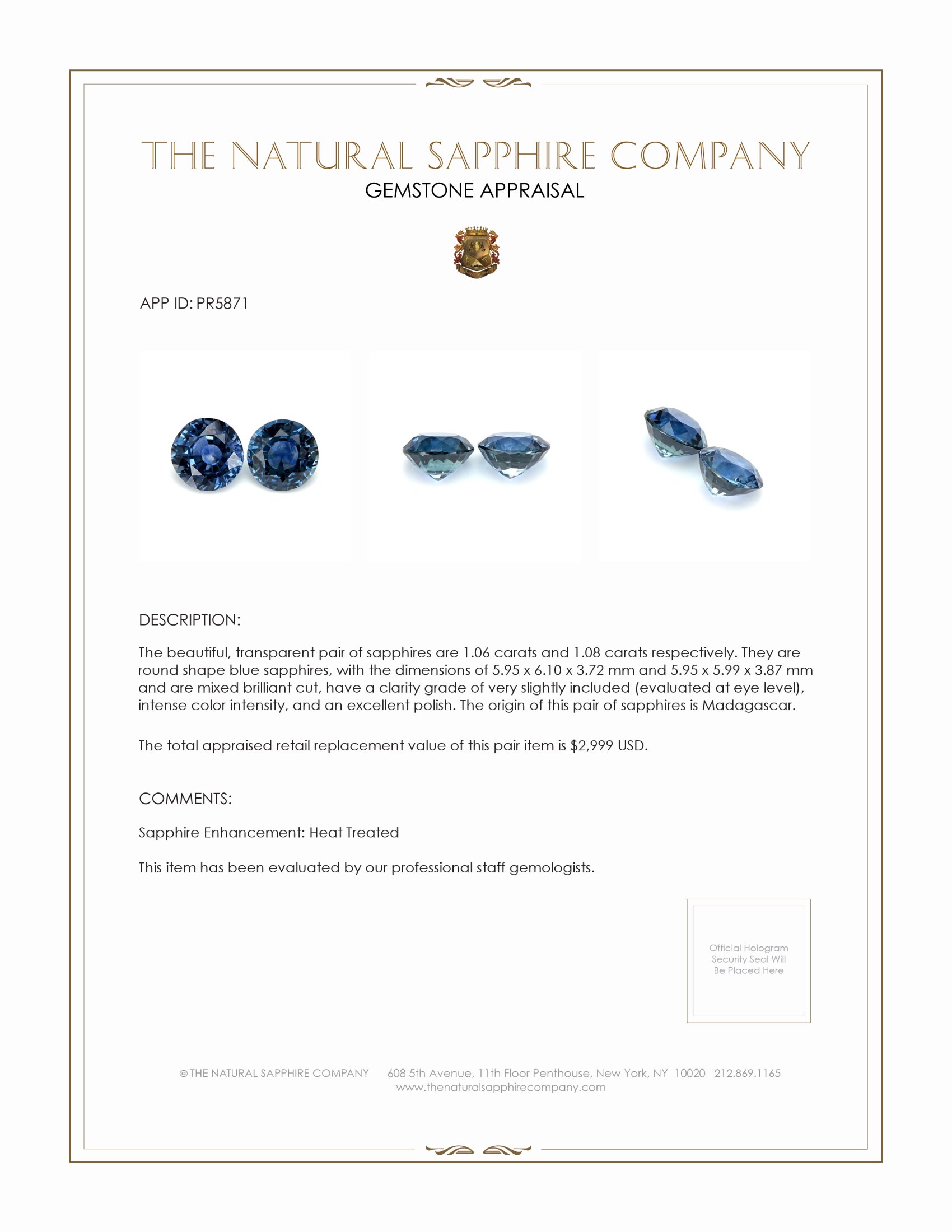 2.14 Ct.Tw. Blue Sapphire Pair from Madagascar