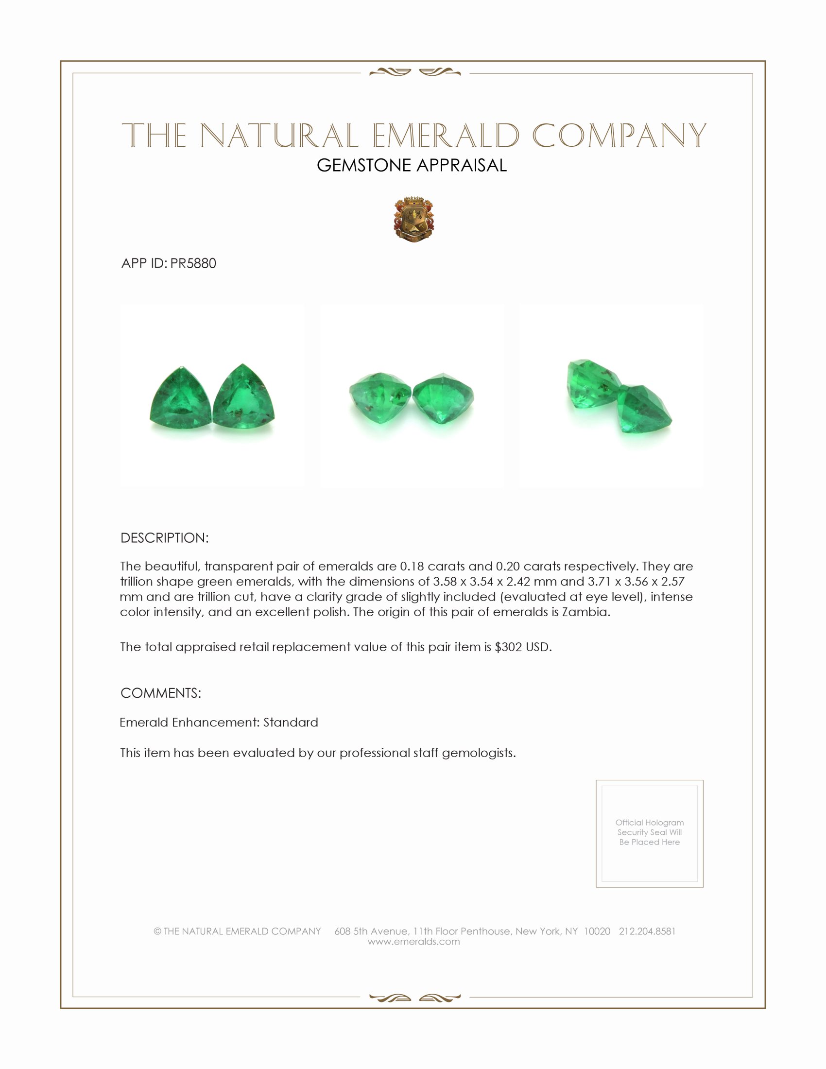 0.38 Ct.Tw. Emerald Pair from Zambia