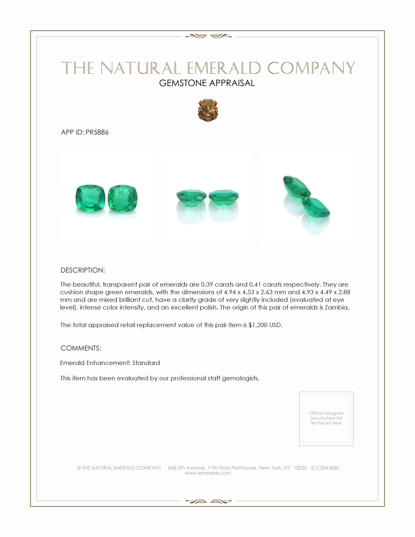 0.80 Ct.Tw. Emerald Pair from Zambia