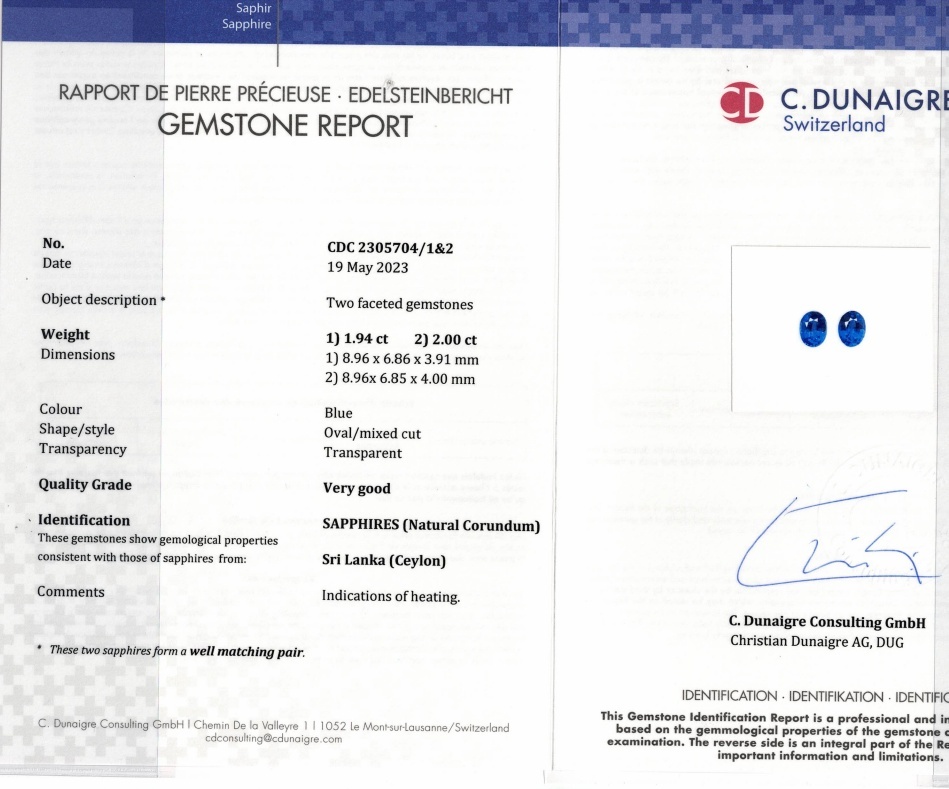 3.94 Ct.Tw. Blue Sapphire Pair from Ceylon (Sri Lanka)
