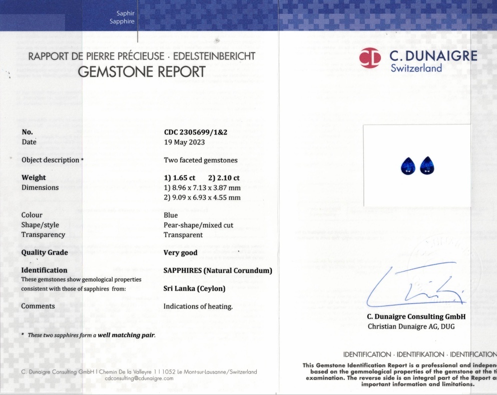 3.75 Ct.Tw. Blue Sapphire Pair from Ceylon (Sri Lanka)