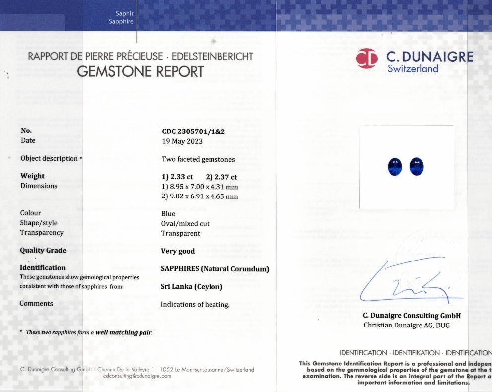 4.70 Ct.Tw. Blue Sapphire Pair from Ceylon (Sri Lanka)