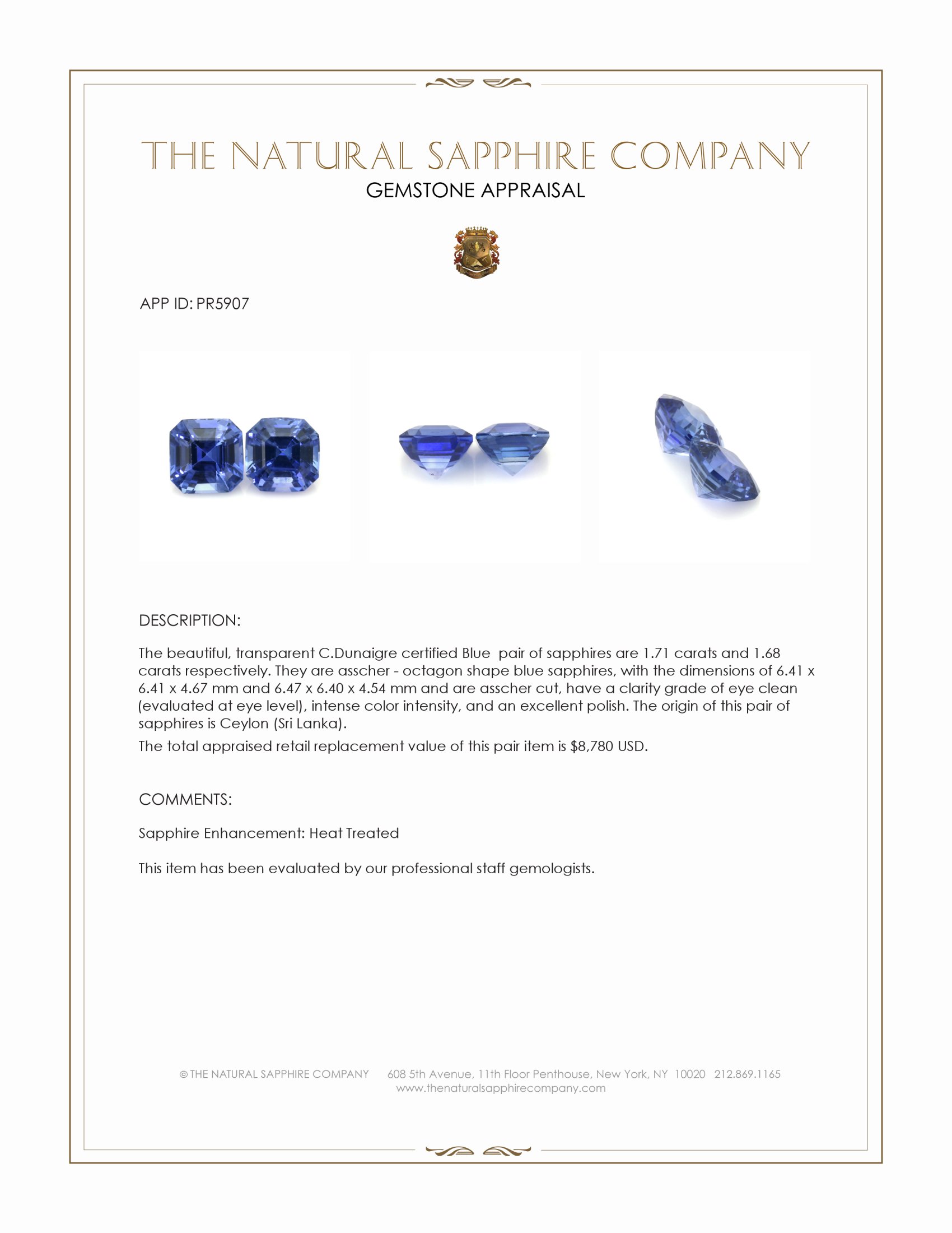 3.39 Ct.Tw. Blue Sapphire Pair from Ceylon (Sri Lanka)