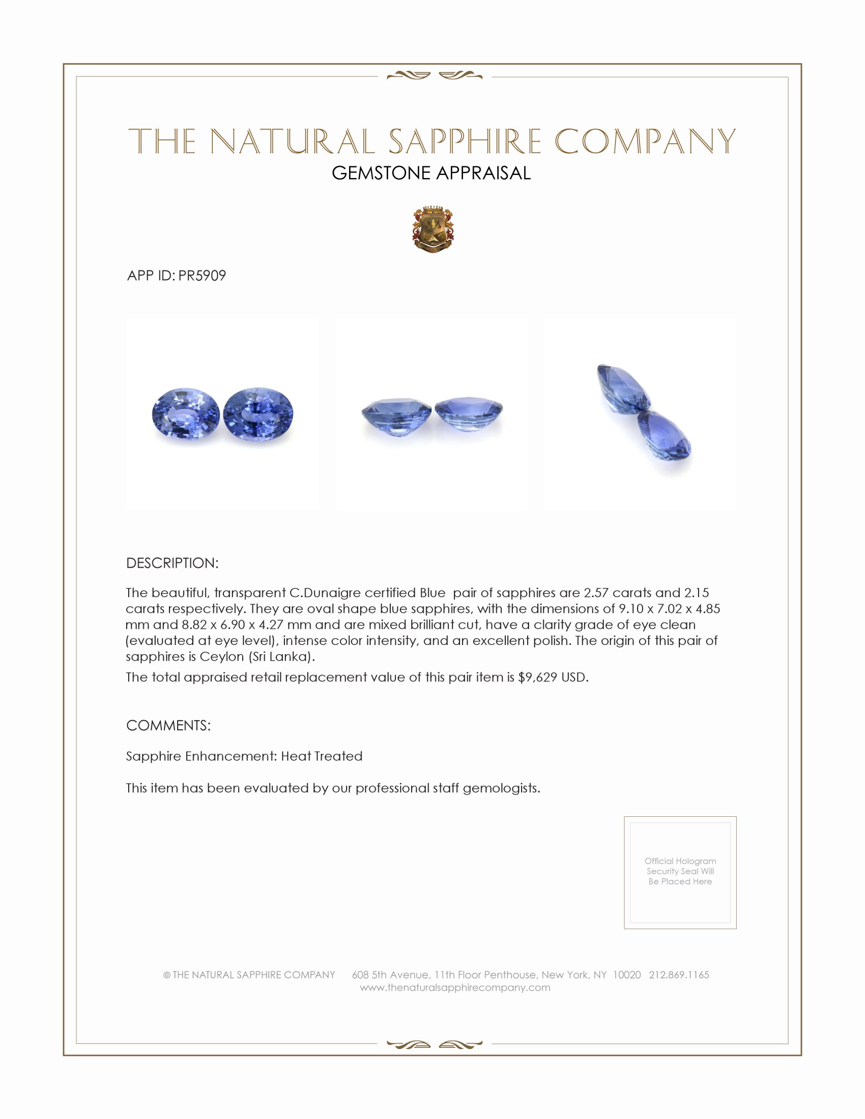 4.72 Ct.Tw. Blue Sapphire Pair from Ceylon (Sri Lanka)