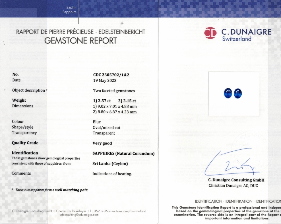 4.72 Ct.Tw. Blue Sapphire Pair from Ceylon (Sri Lanka)