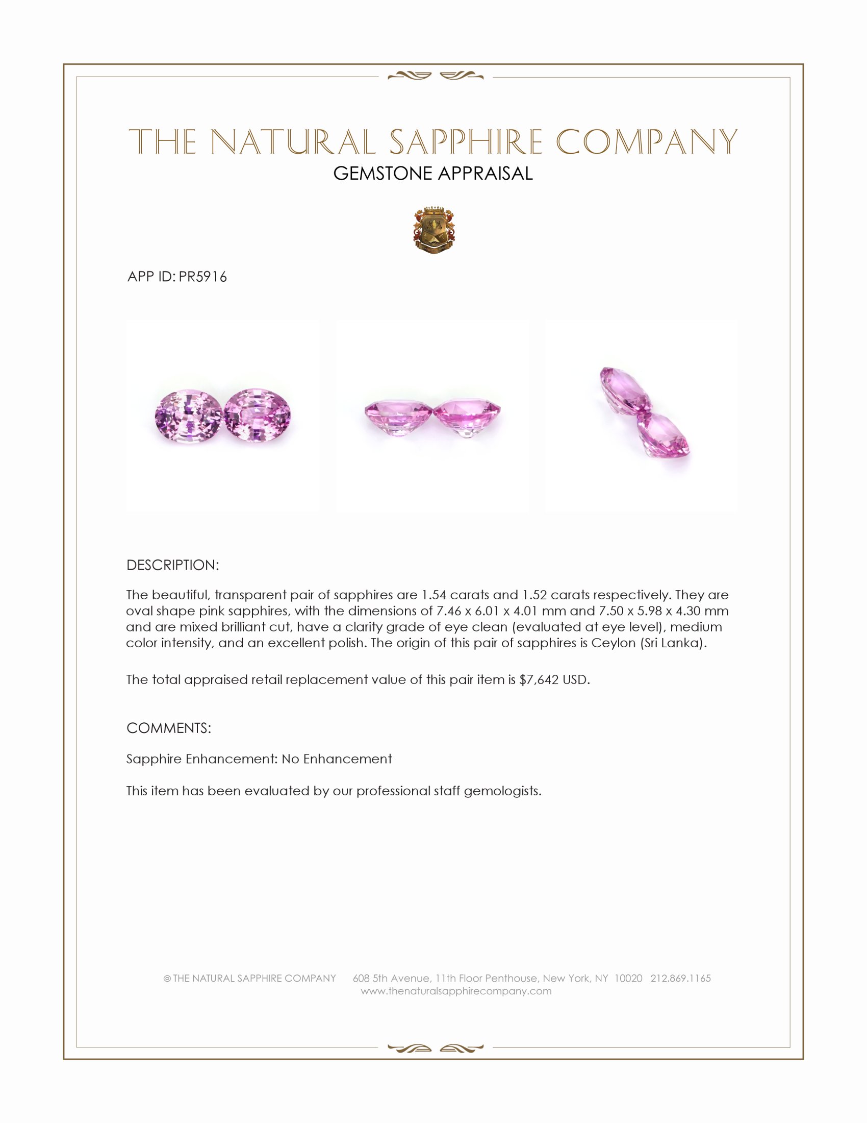 3.06 Ct.Tw. Pink Sapphire Pair from Ceylon (Sri Lanka)