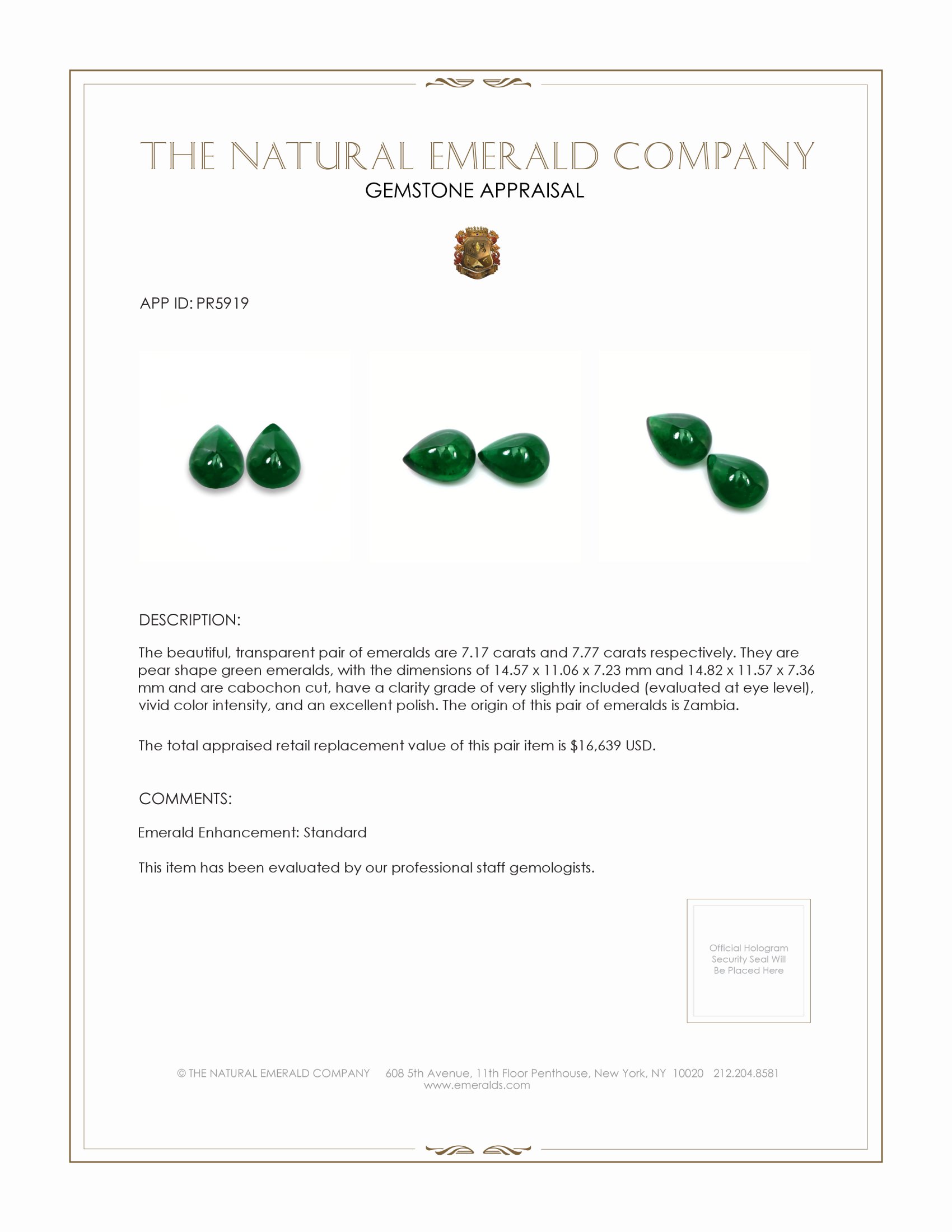 14.94 Ct.Tw. Cabochon Emerald Pair from Zambia