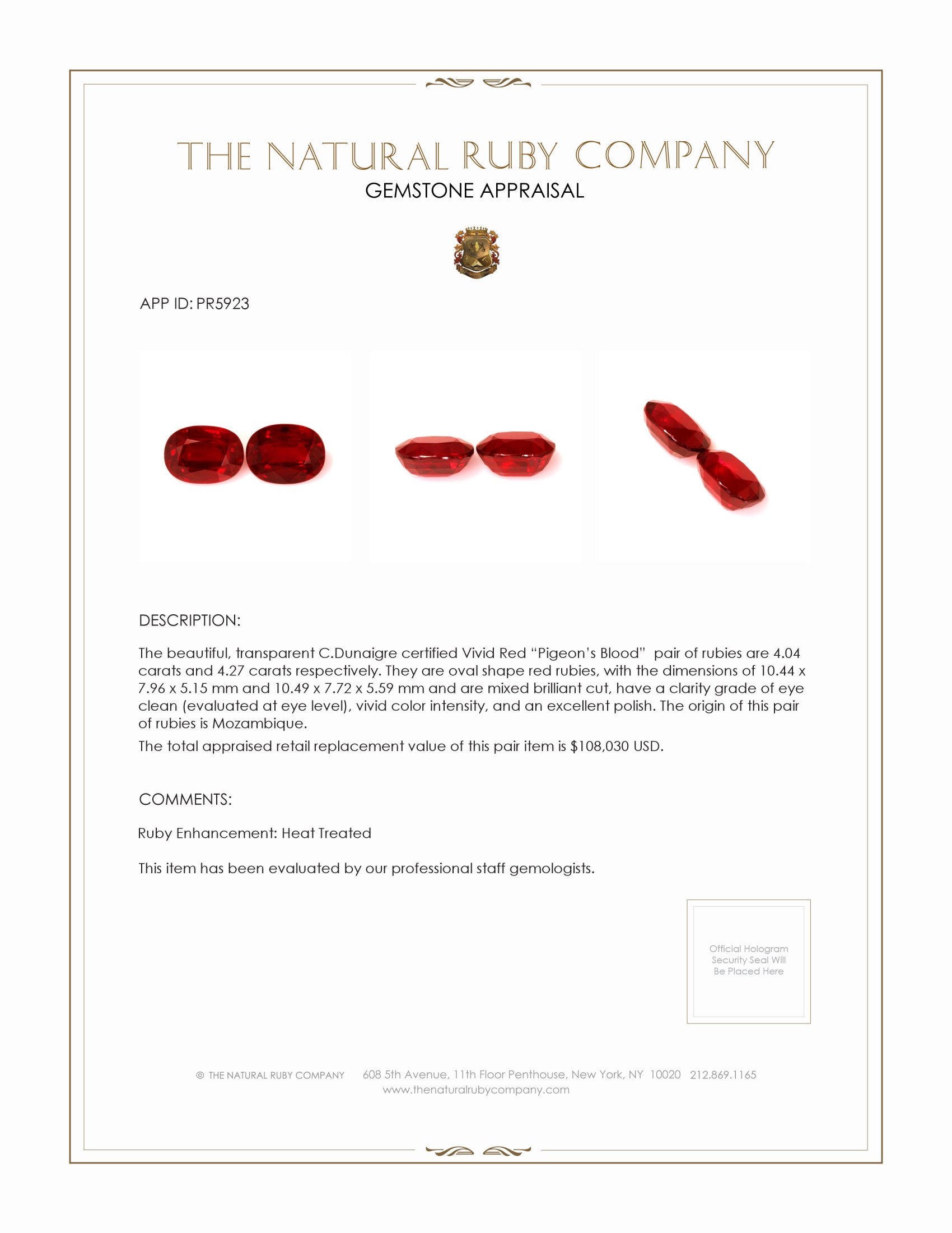 8.31 Ct.Tw. Ruby Pair from Mozambique