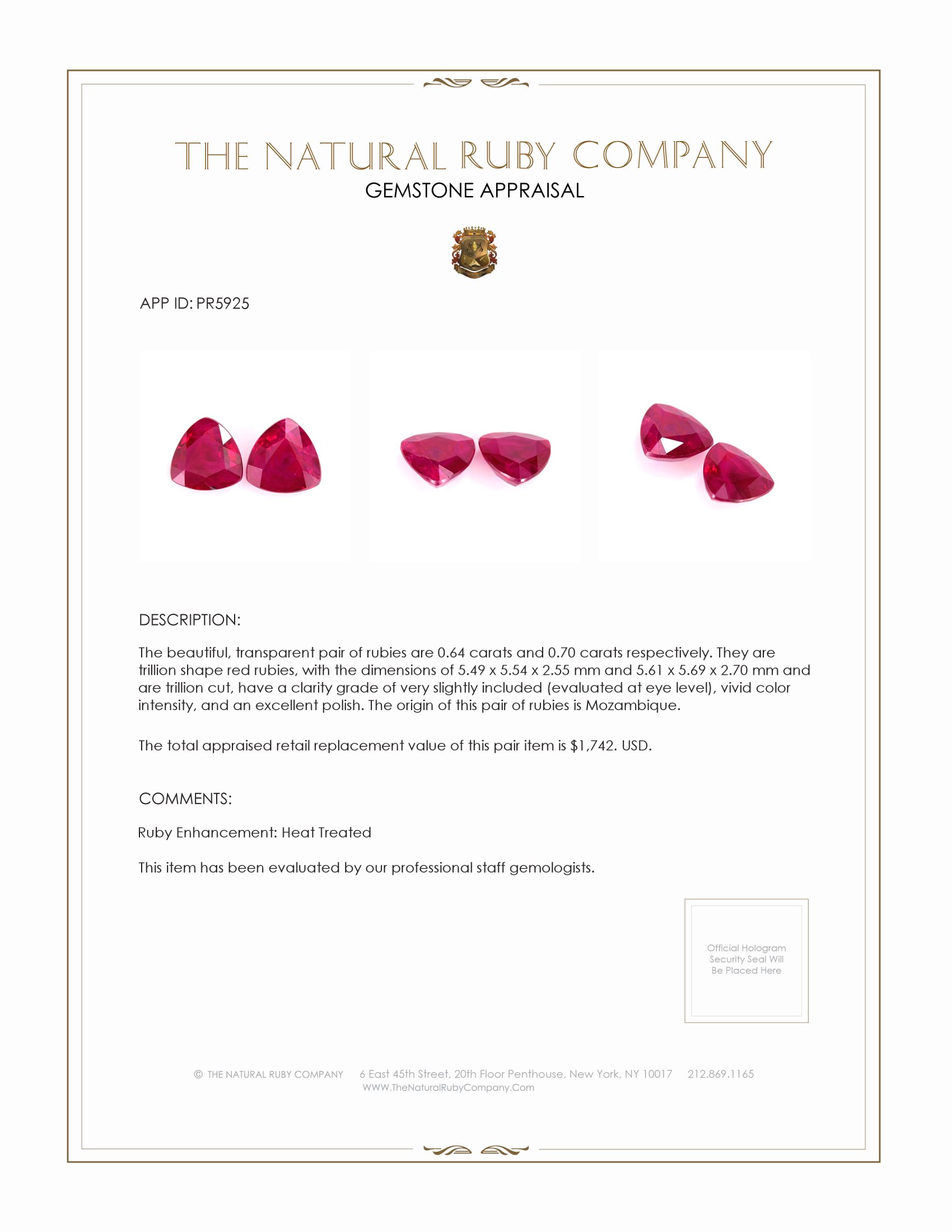 1.34 Ct.Tw. Ruby Pair from Mozambique