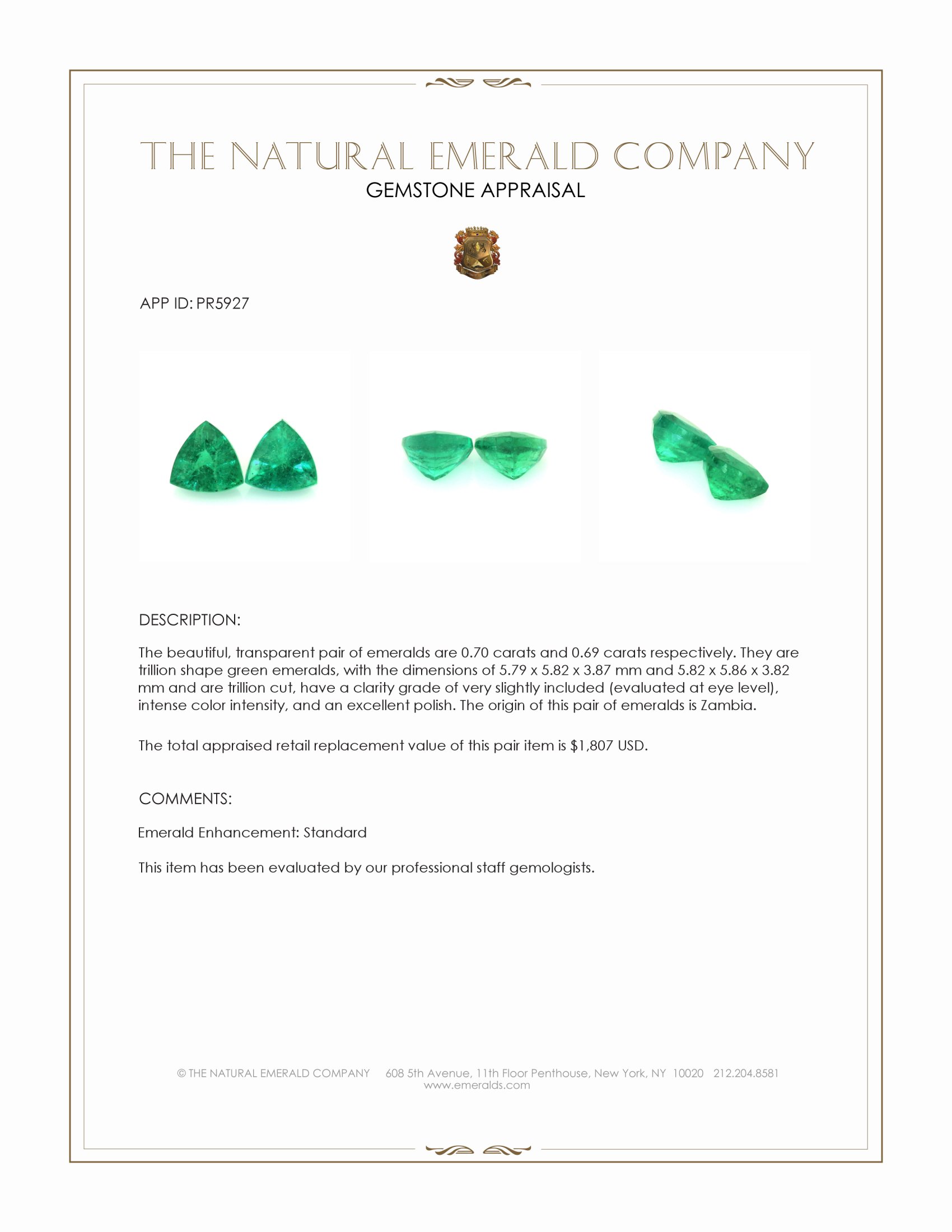 1.39 Ct.Tw. Emerald Pair from Zambia