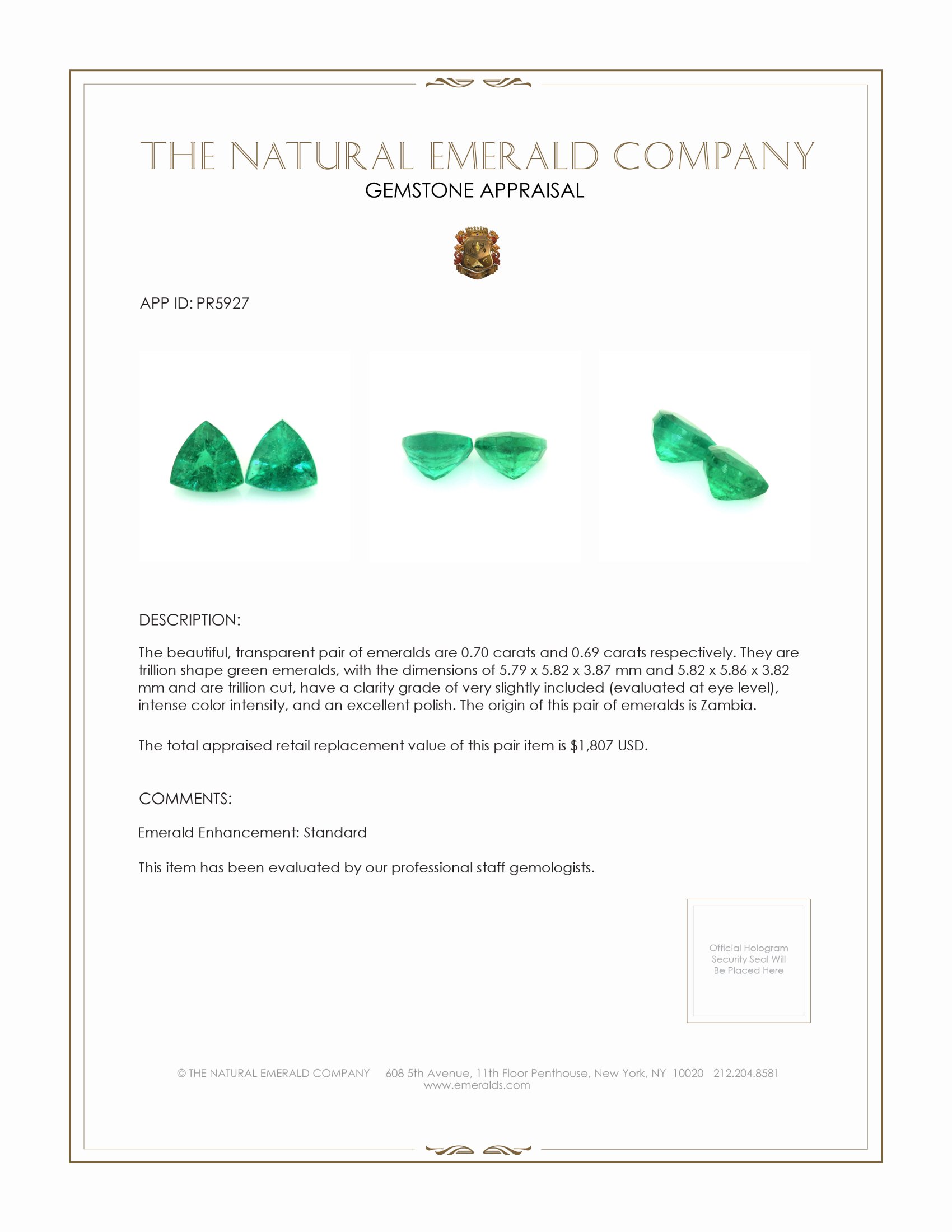 1.39 Ct.Tw. Emerald Pair from Zambia