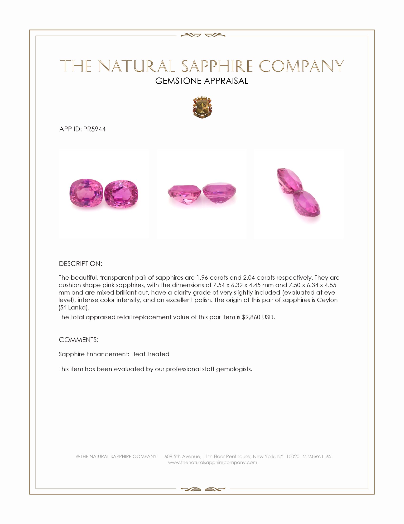 4.00 Ct.Tw. Pink Sapphire Pair from Ceylon (Sri Lanka)