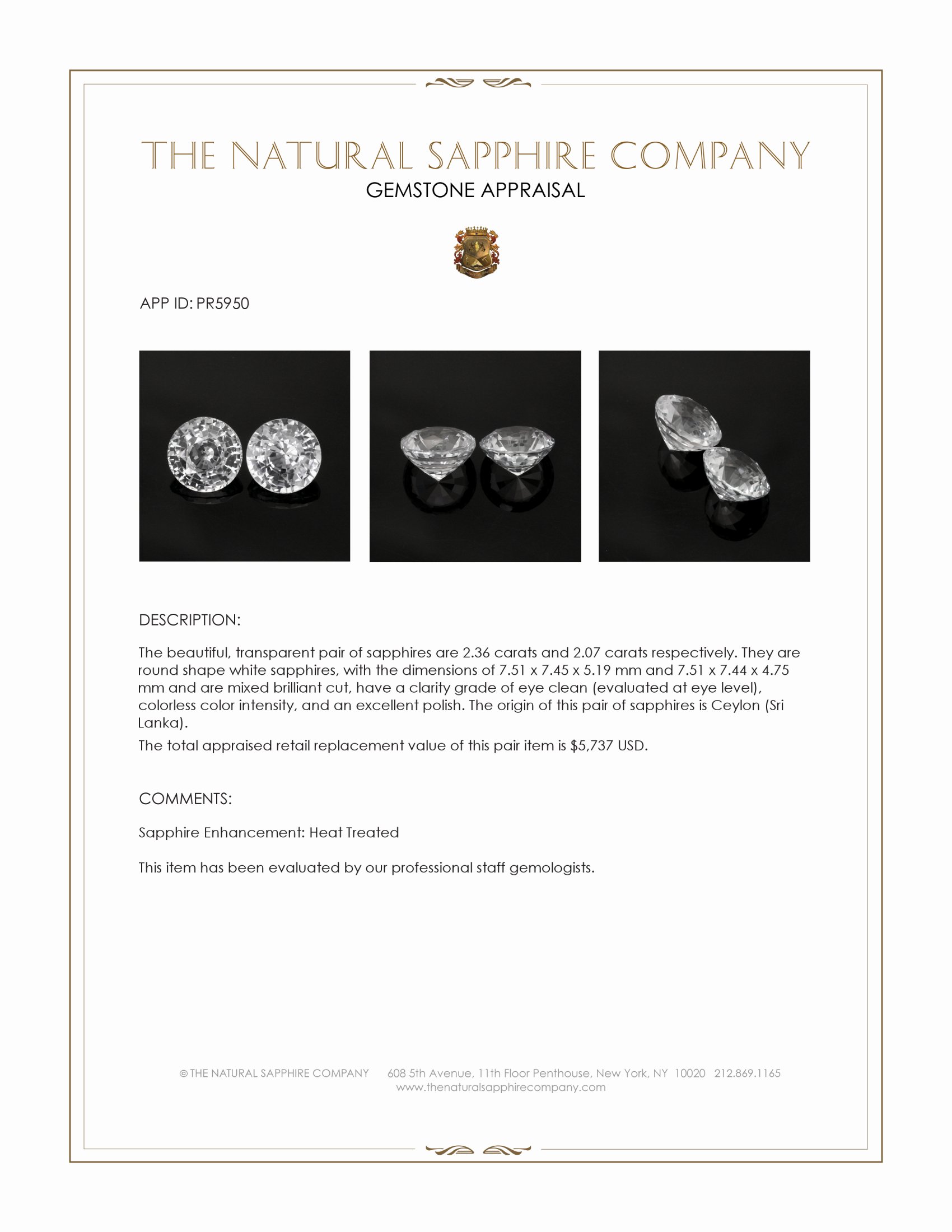4.43 Ct.Tw. White Sapphire Pair from Ceylon (Sri Lanka)