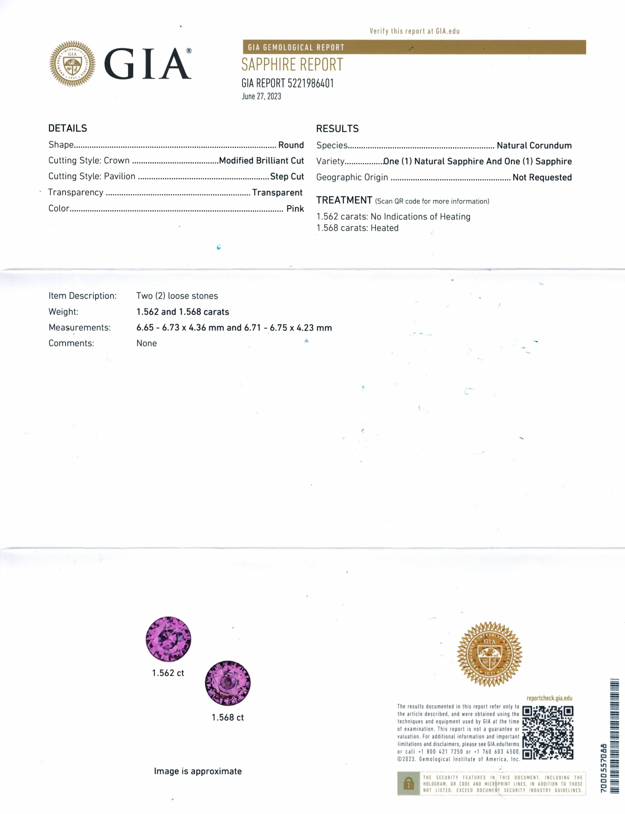 3.13 Ct.Tw. Pink Sapphire Pair from Ceylon (Sri Lanka)