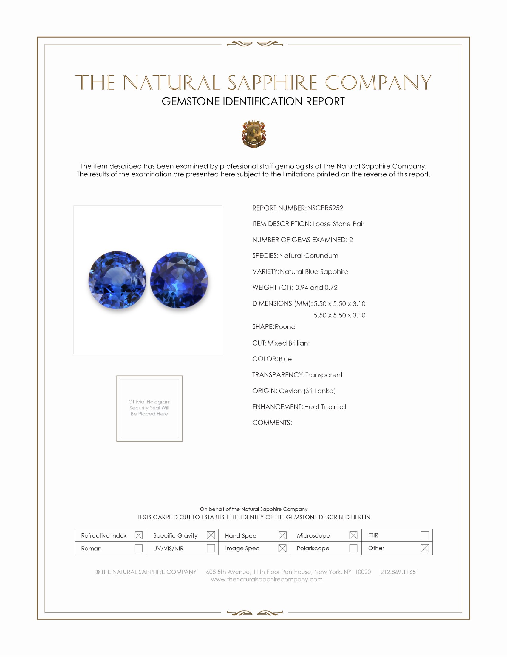 1.66 Ct.Tw. Blue Sapphire Pair from Ceylon (Sri Lanka)
