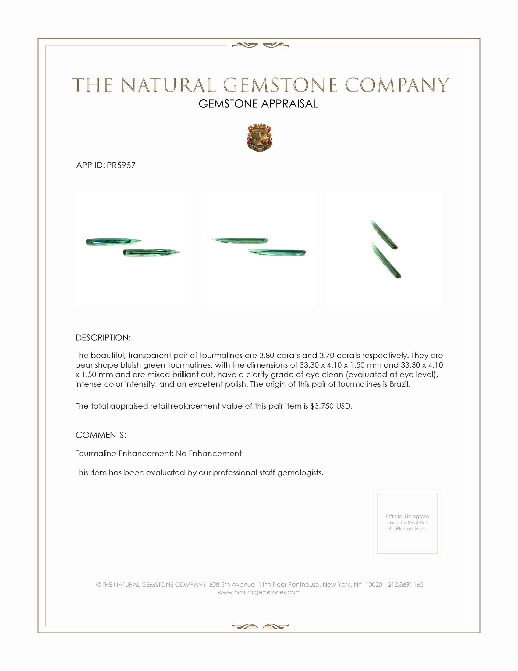 7.50 Ct.Tw. Tourmaline Pair from Brazil