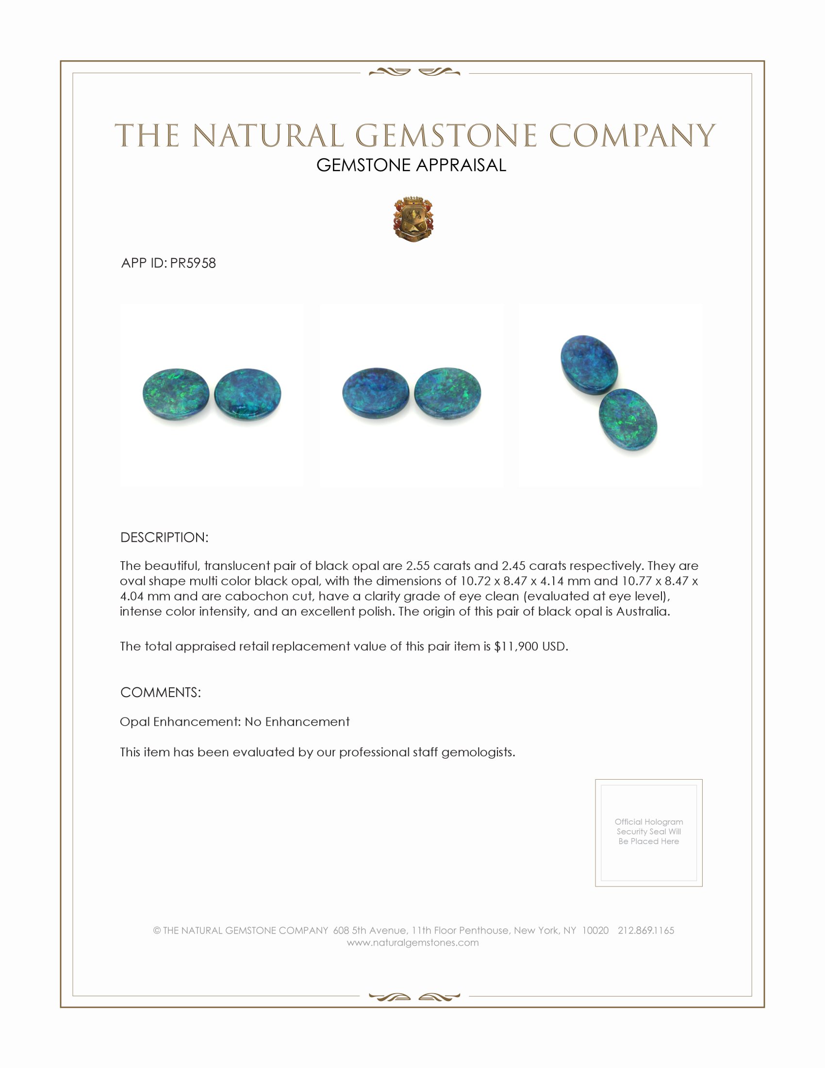 5.00 Ct.Tw. Cabochon Opal Pair from Australia