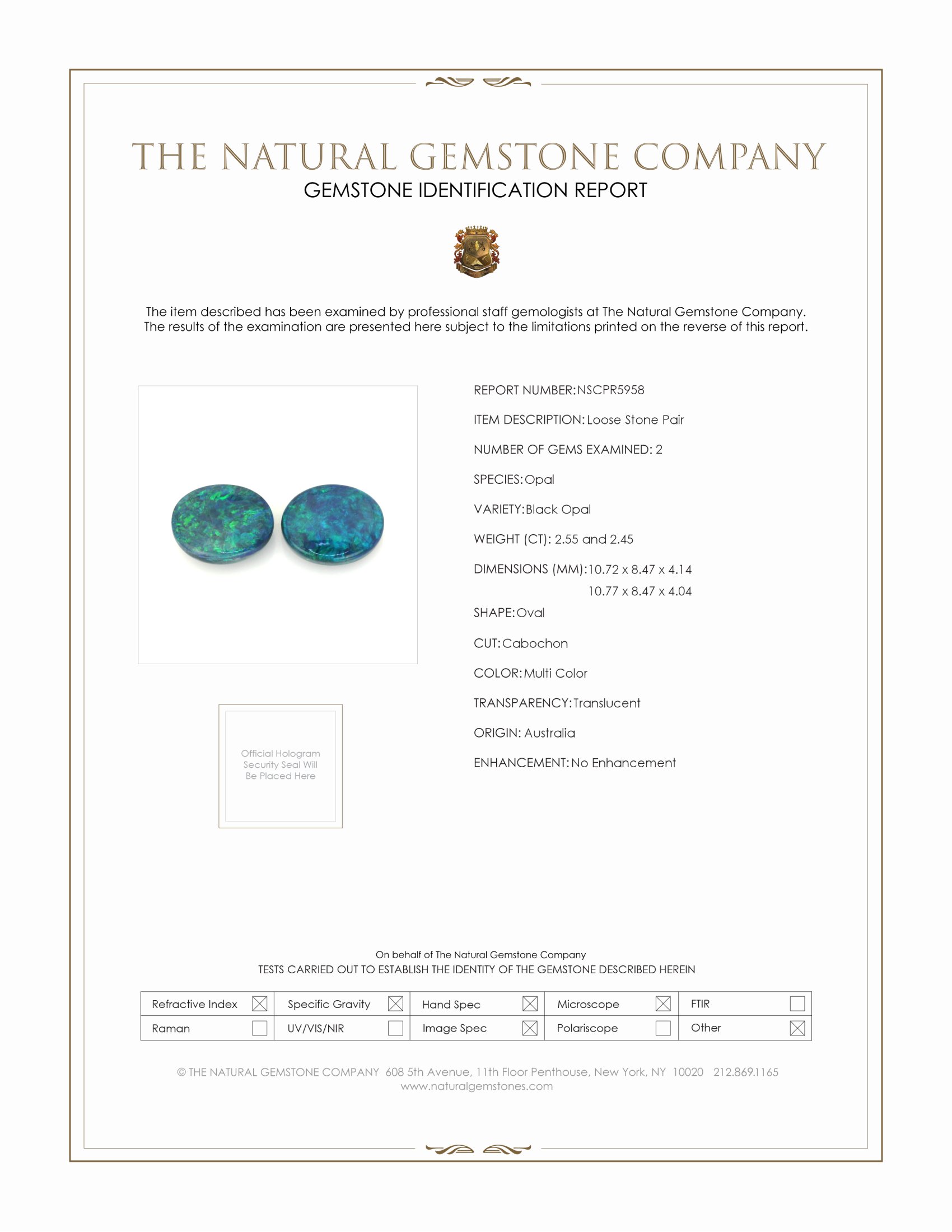 5.00 Ct.Tw. Multi Color Cabochon Black Opal (Dark Opal) Pair from Australia