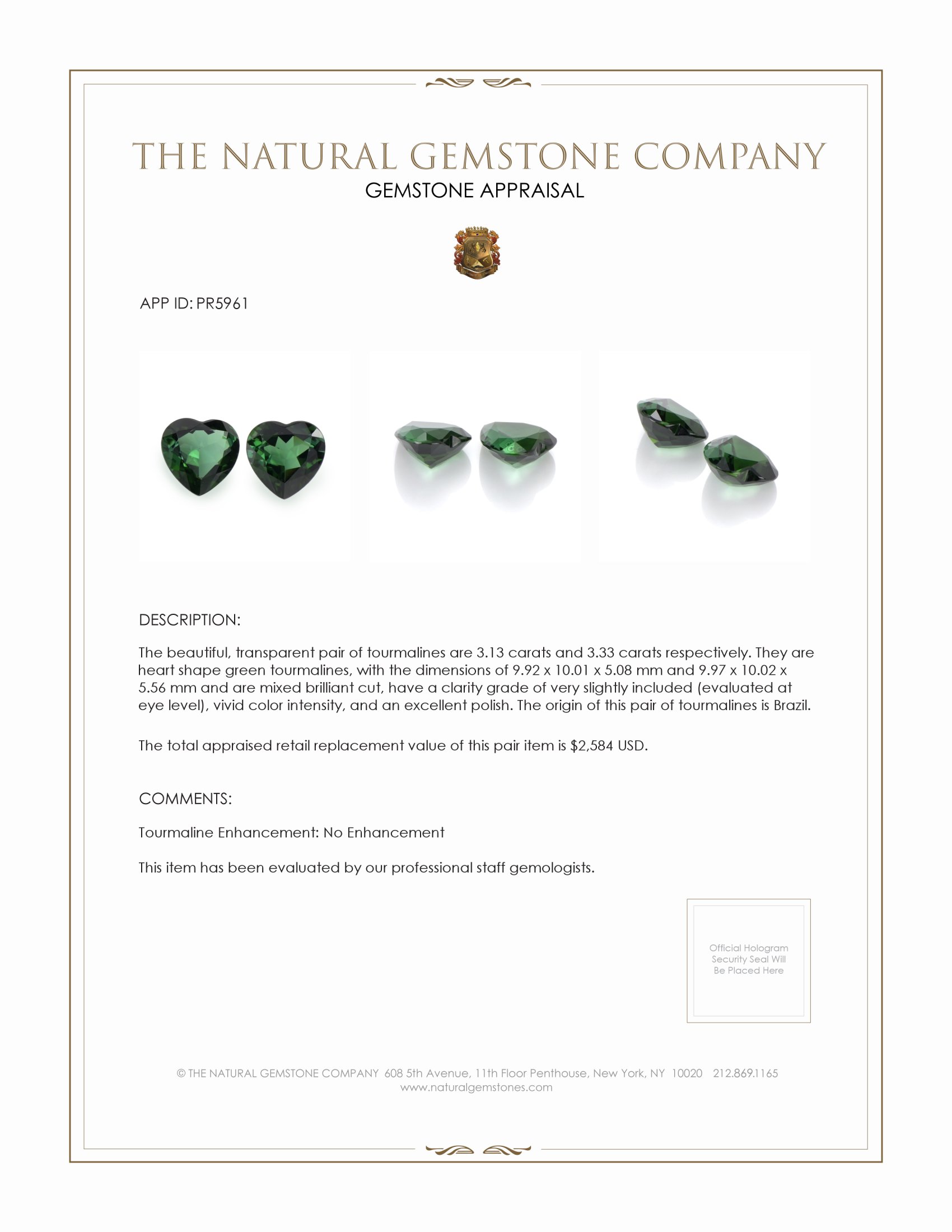 6.46 Ct.Tw. Green Tourmaline Pair from Brazil