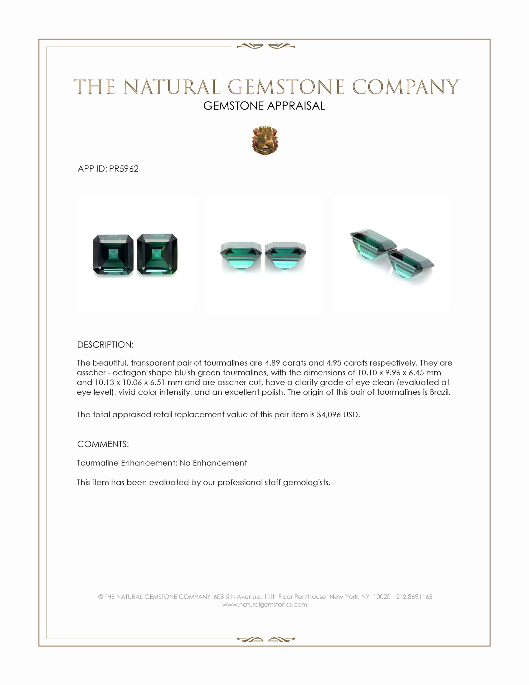 9.84 Ct.Tw. Bluish Green Tourmaline Pair from Brazil