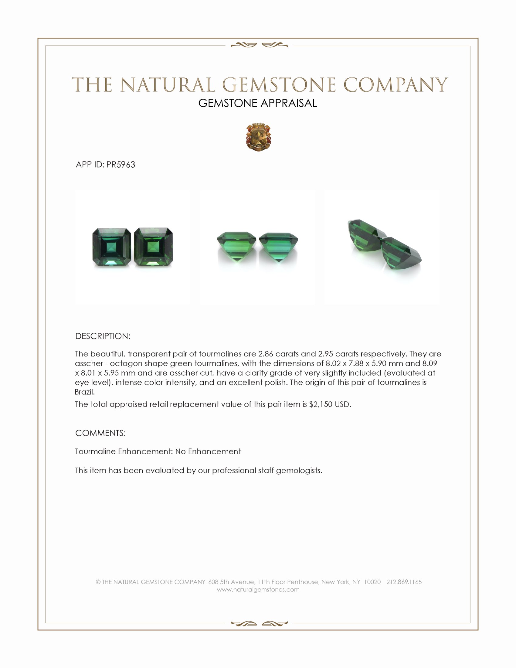 5.81 Ct.Tw. Green Tourmaline Pair from Brazil