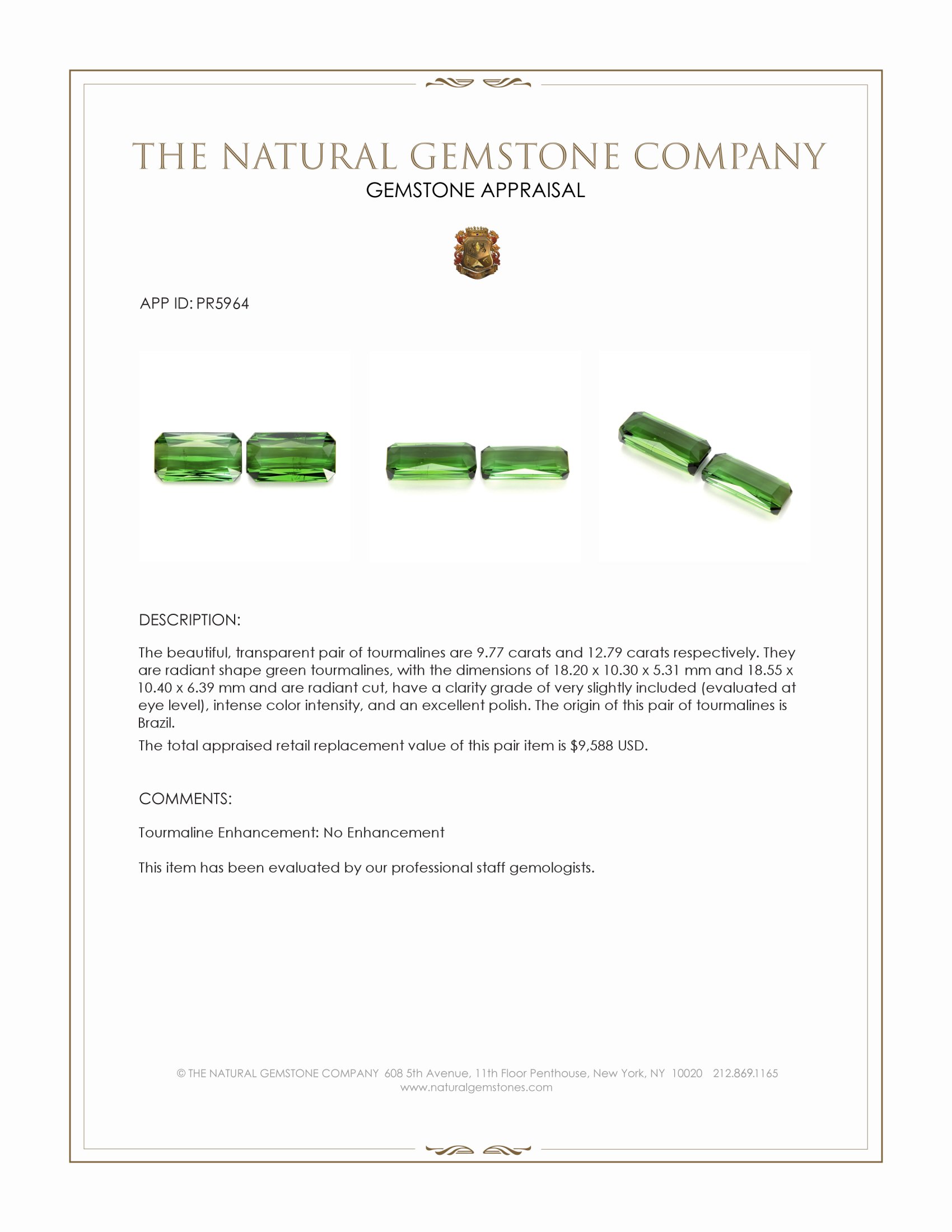 22.56 Ct.Tw. Green Tourmaline Pair from Brazil