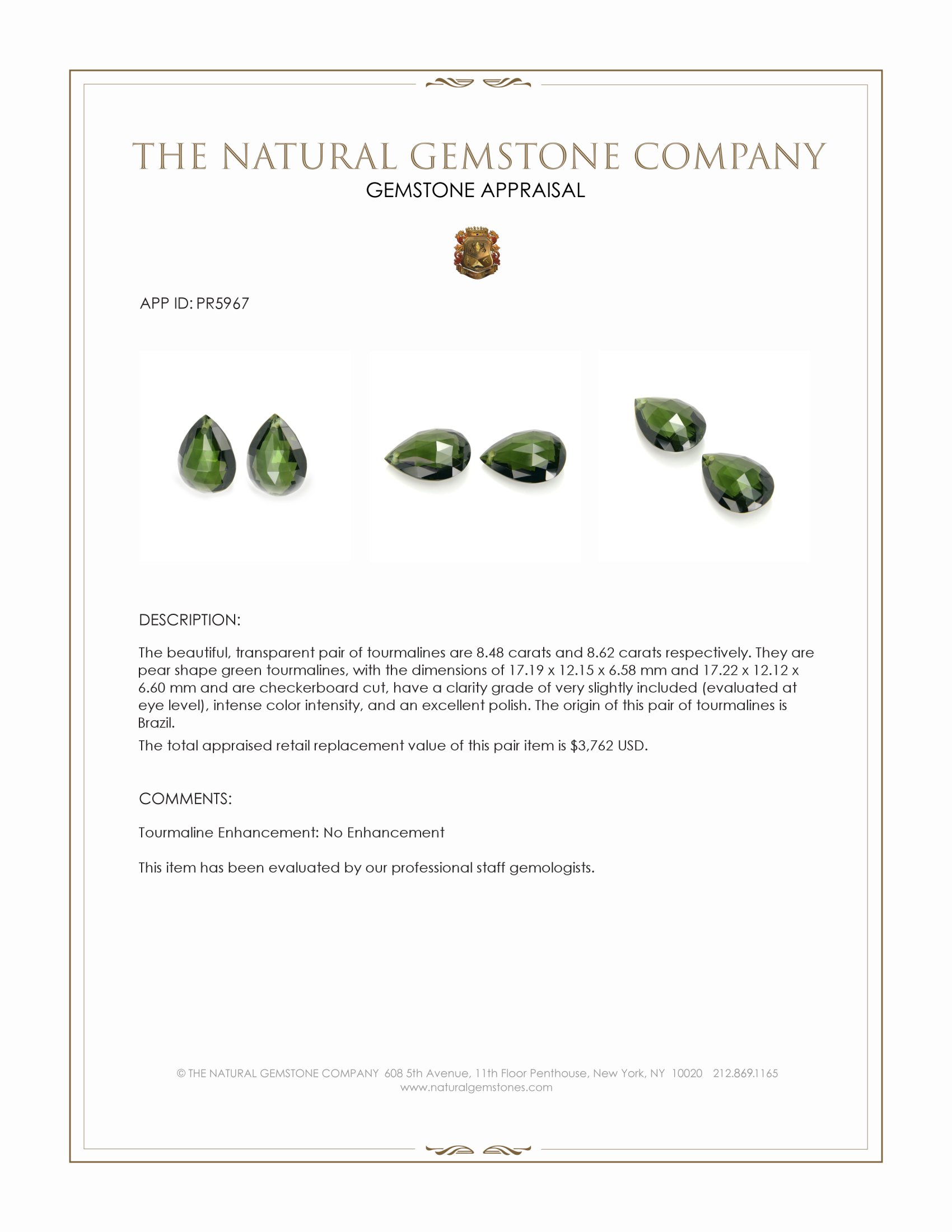 17.10 Ct.Tw. Green Tourmaline Pair from Brazil