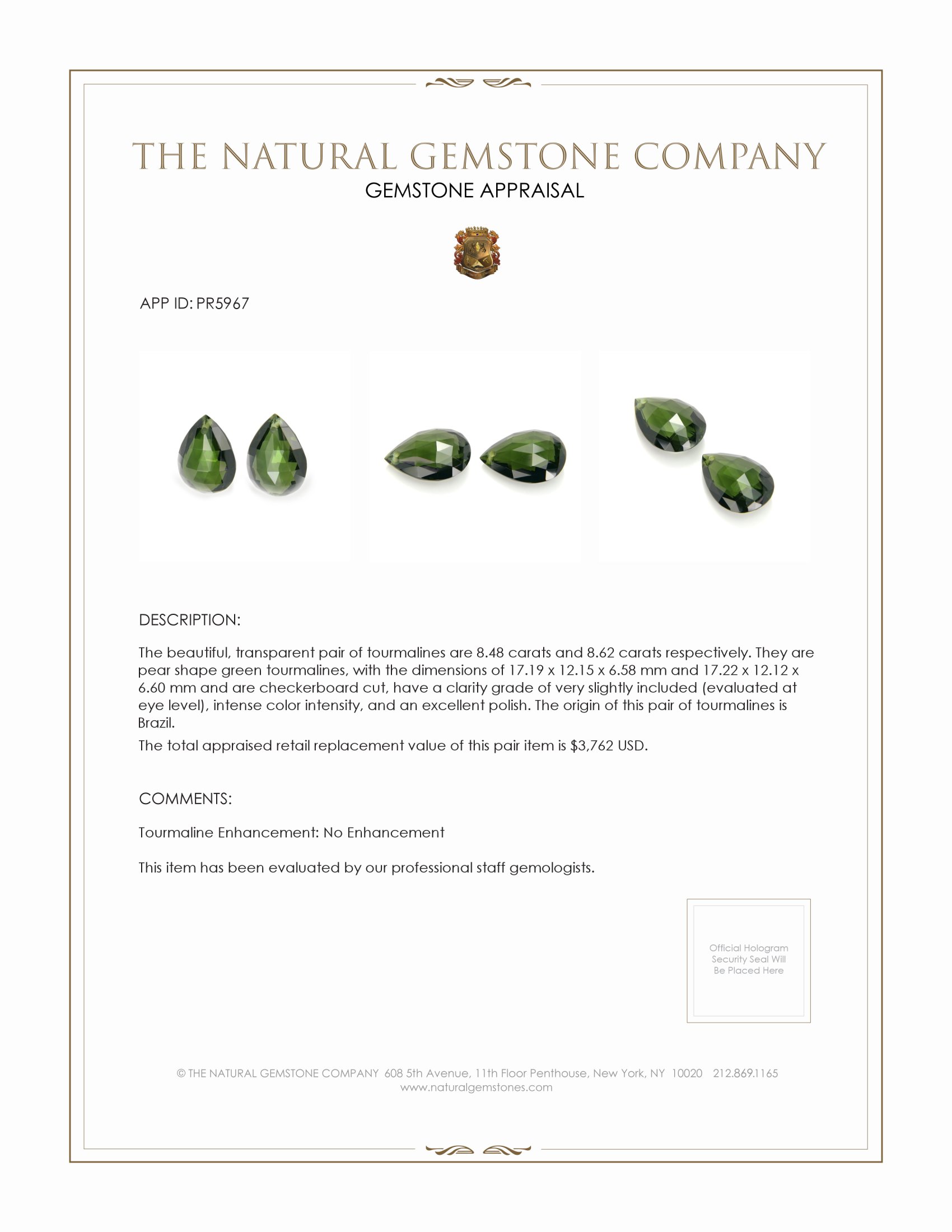 17.10 Ct.Tw. Tourmaline Pair from Brazil