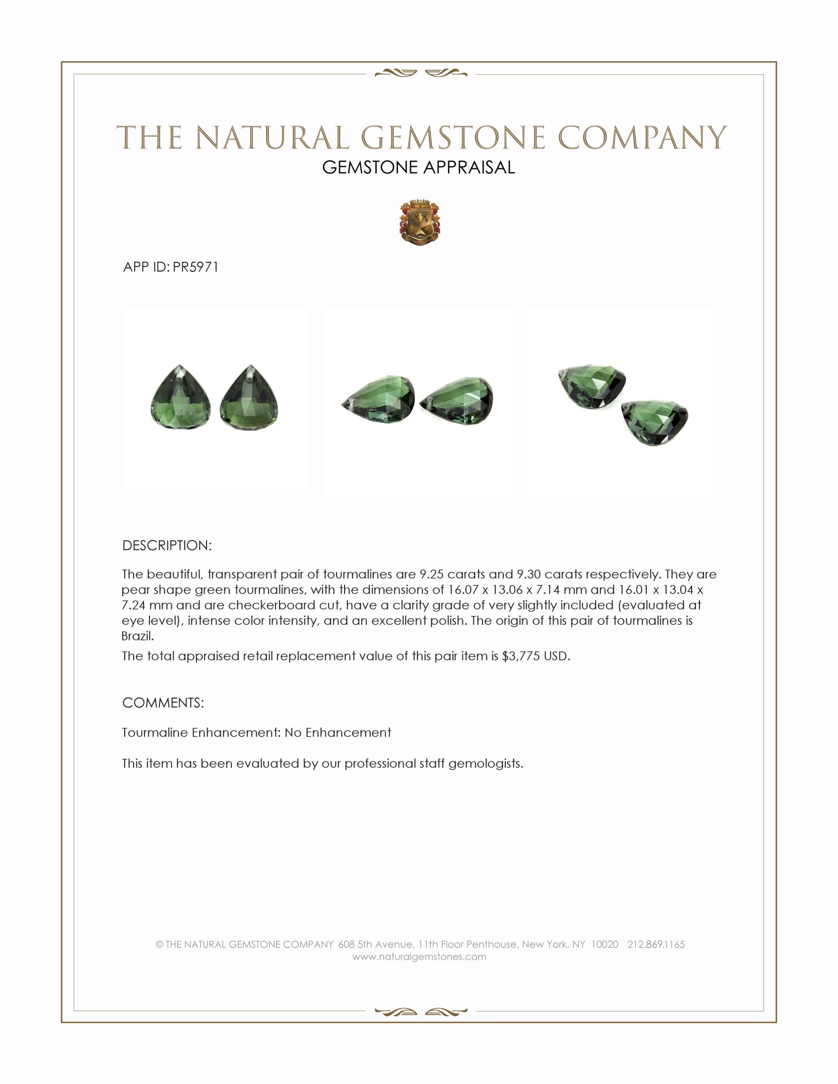 18.55 Ct.Tw. Green Tourmaline Pair from Brazil