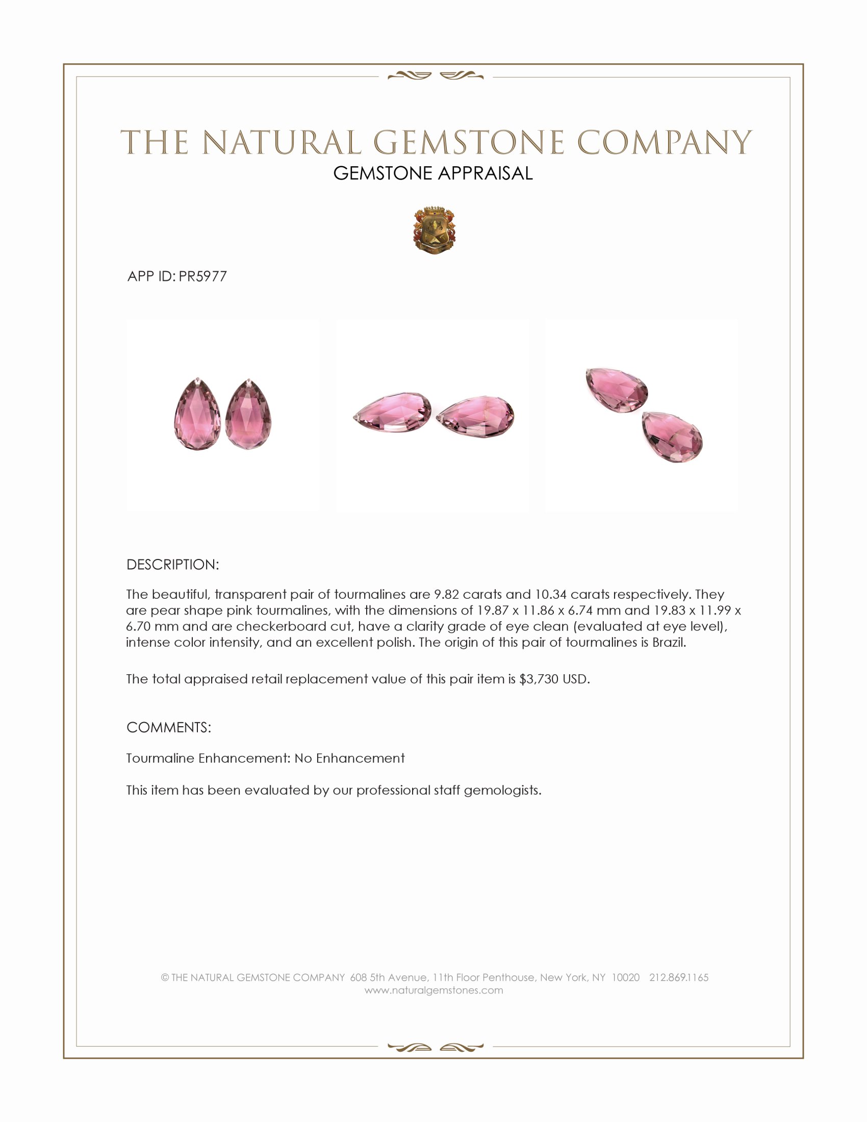 20.16 Ct.Tw. Pink Tourmaline Pair from Brazil