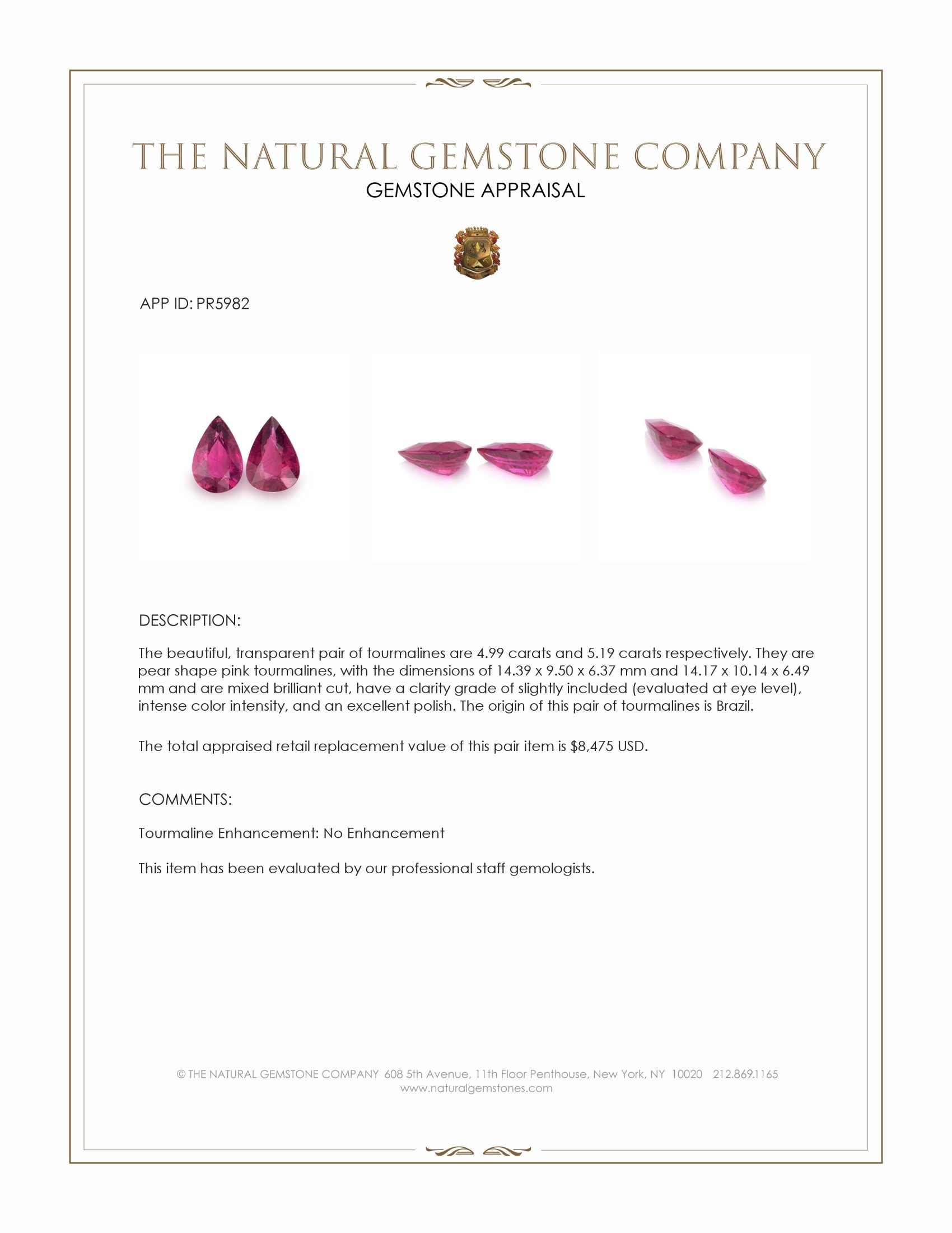10.18 Ct.Tw. Pink Tourmaline Pair from Brazil