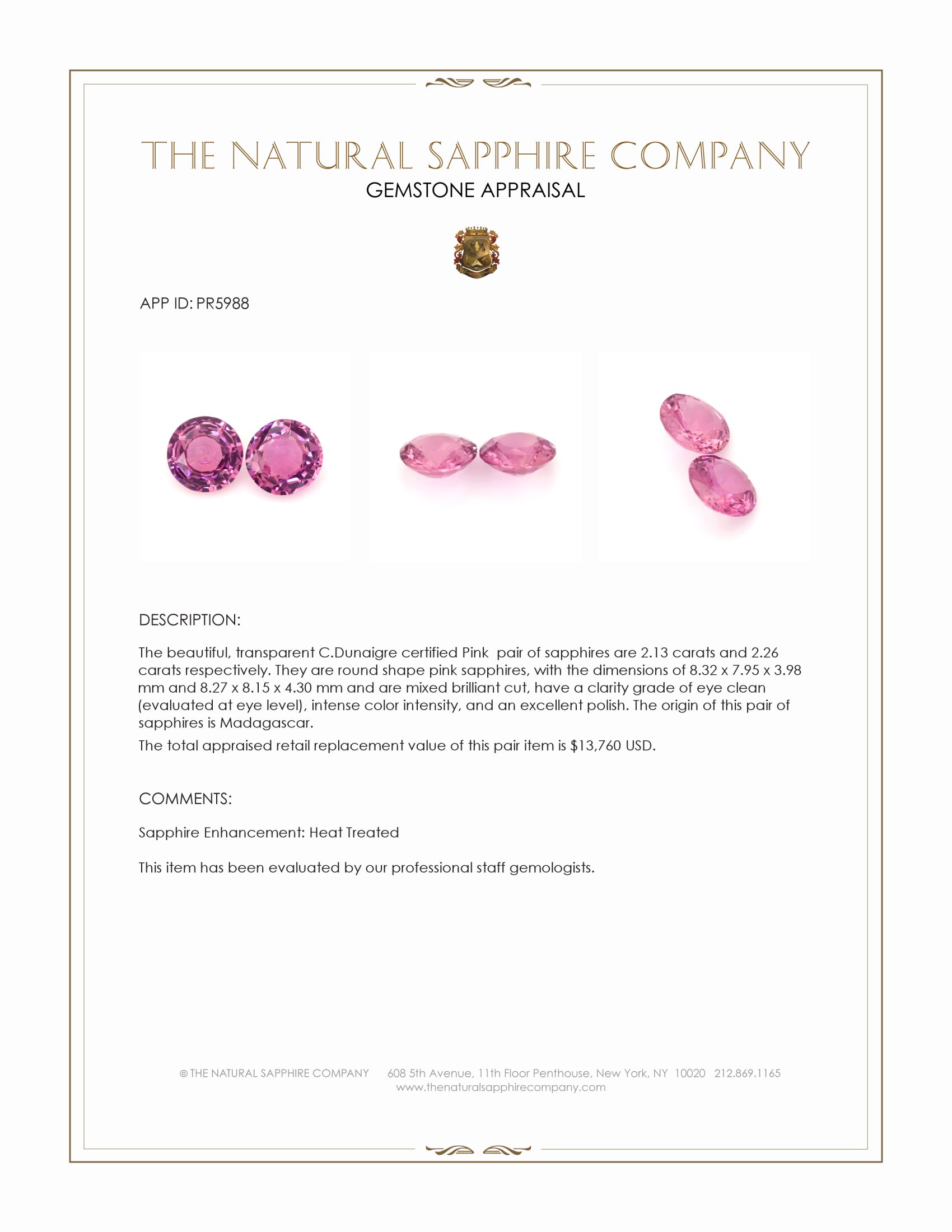 4.39 Ct.Tw. Pink Sapphire Pair from Madagascar