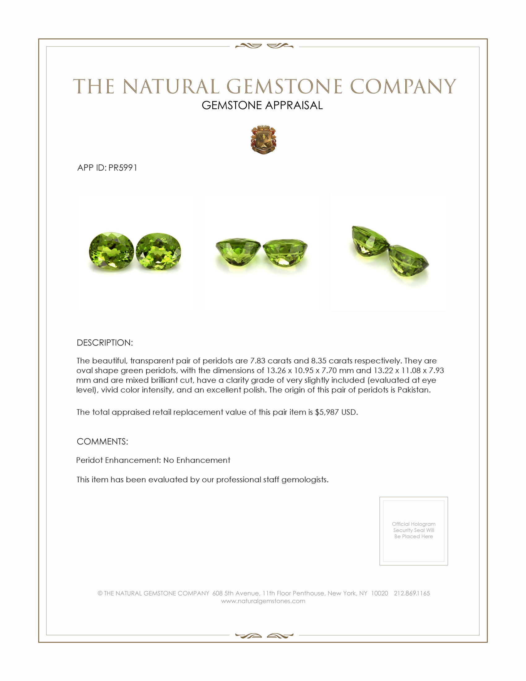 16.18 Ct.Tw. Green Peridot Pair from Pakistan