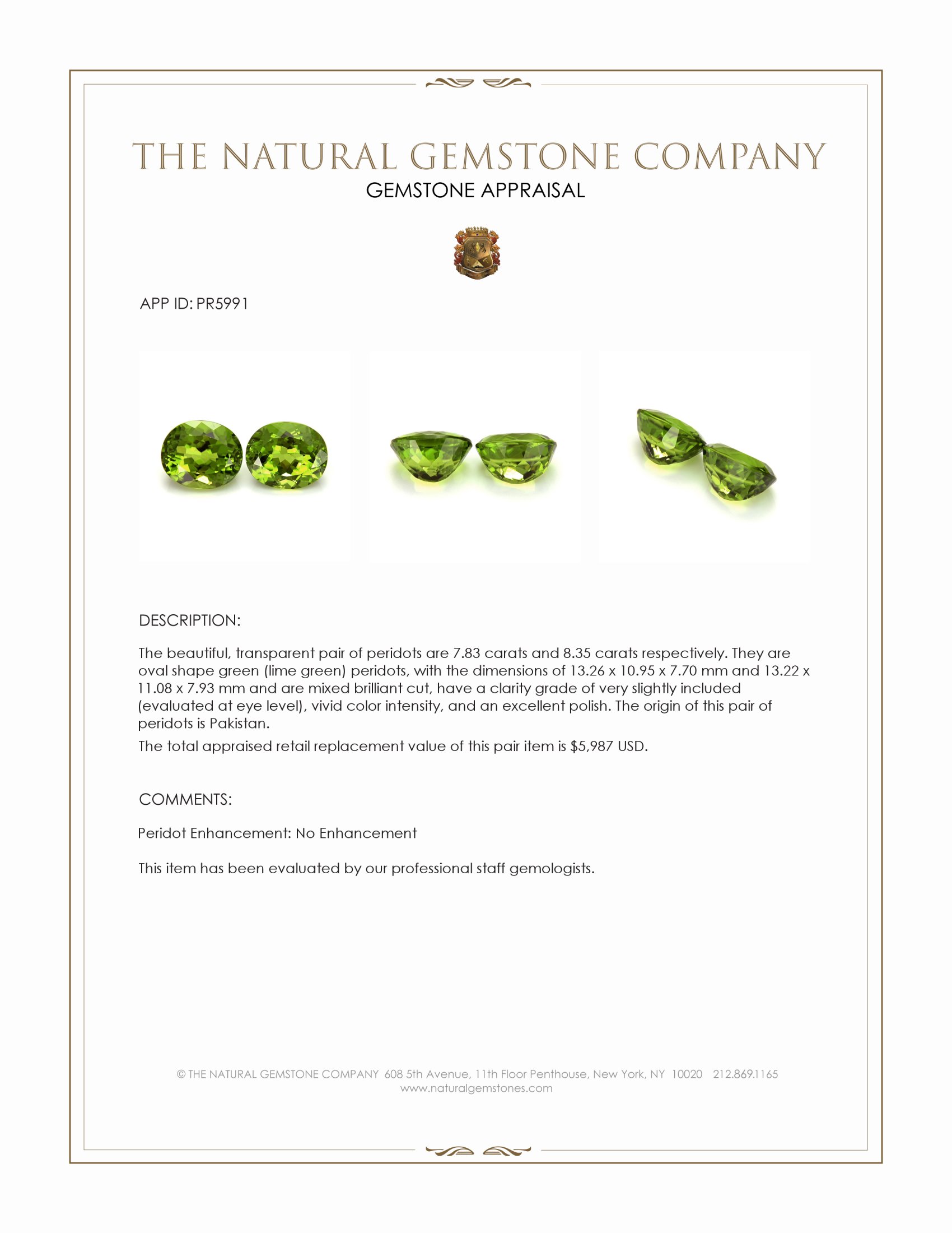 16.18 Ct.Tw. Green (Lime Green) Peridot Pair from Pakistan