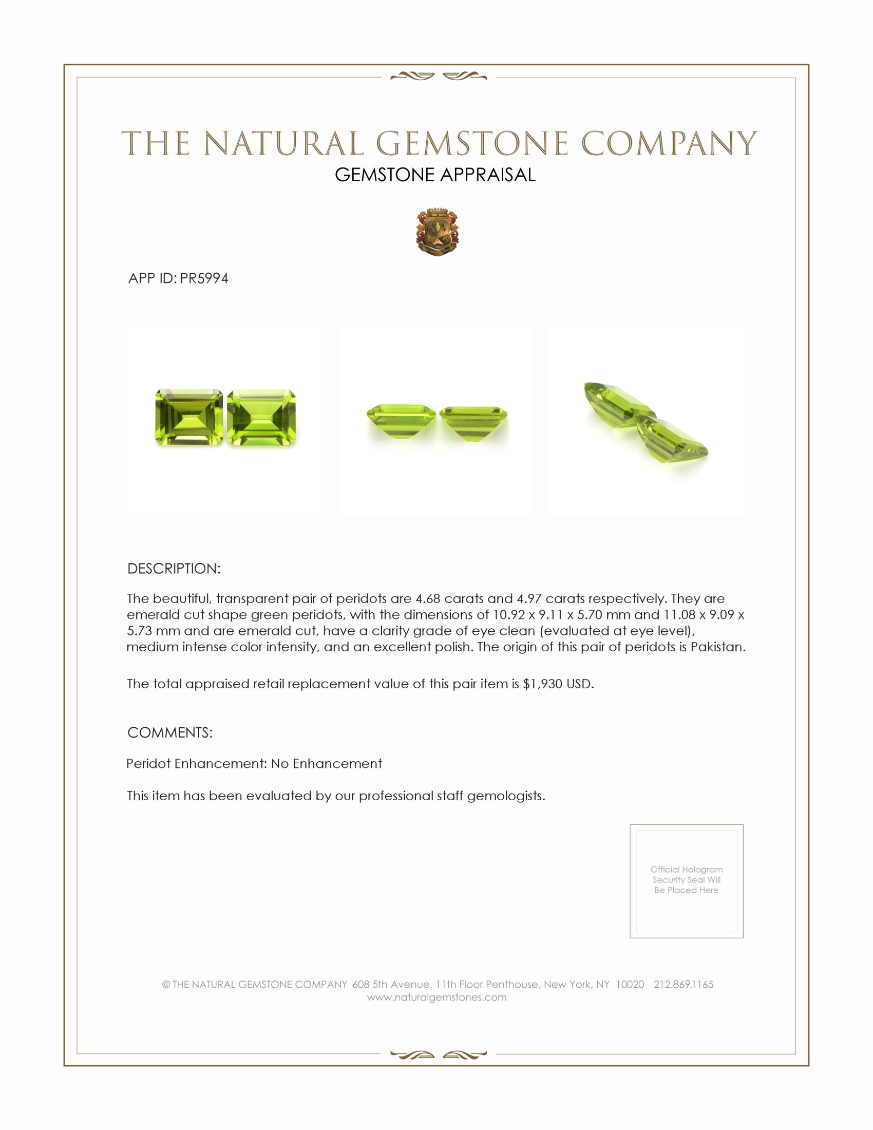 9.65 Ct.Tw. Peridot Pair from Pakistan