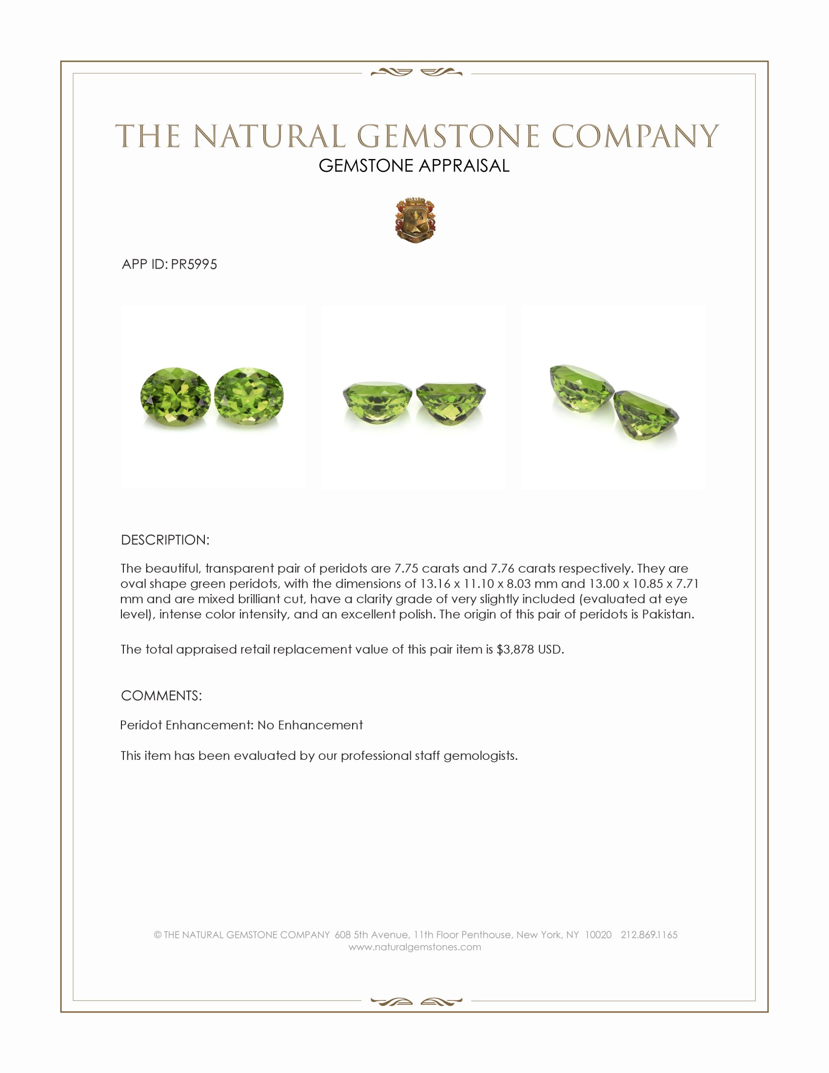 15.51 Ct.Tw. Green Peridot Pair from Pakistan