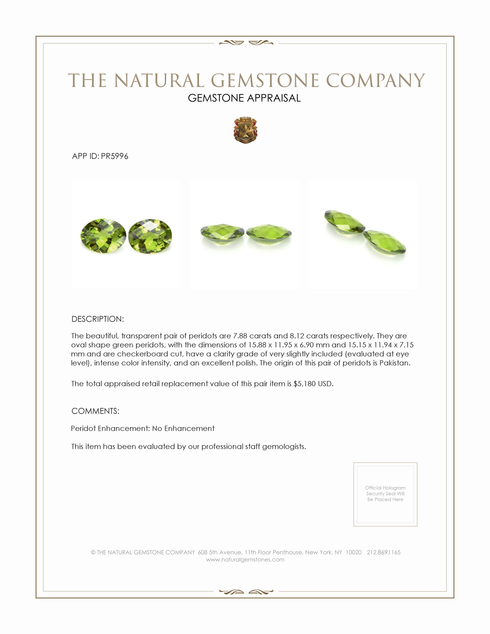 16.00 Ct.Tw. Peridot Pair from Pakistan
