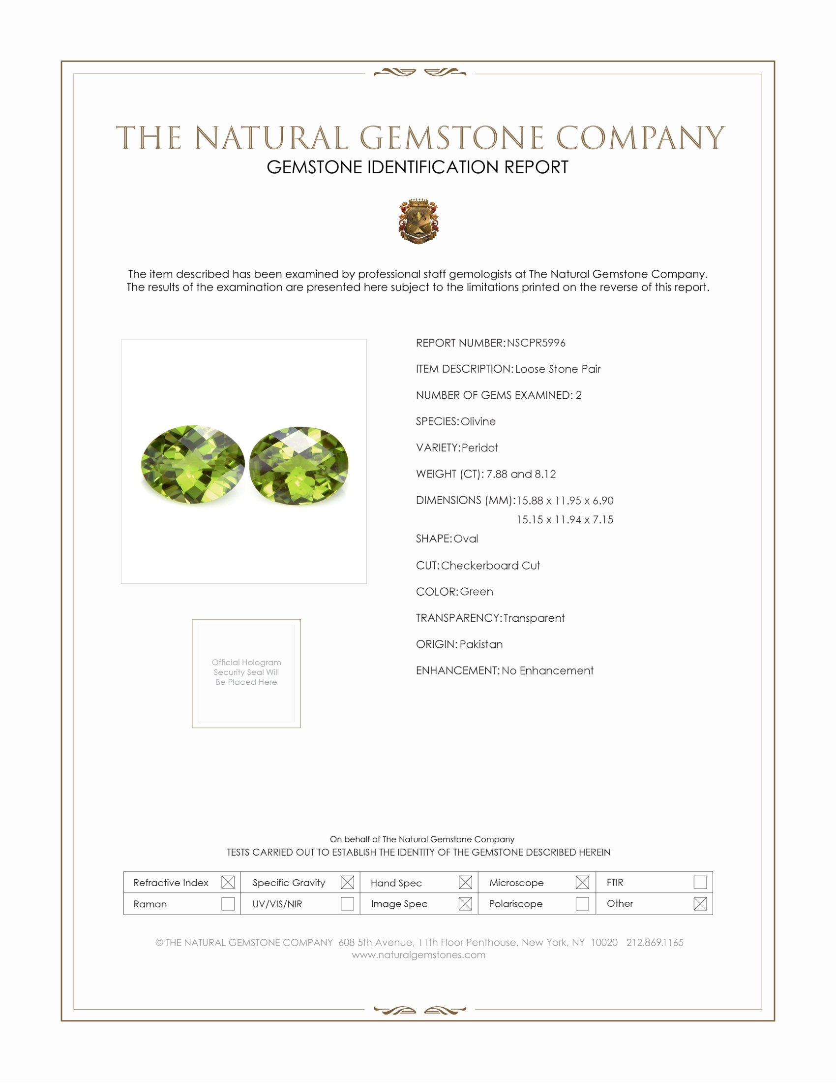 16.00 Ct.Tw. Green Peridot Pair from Pakistan
