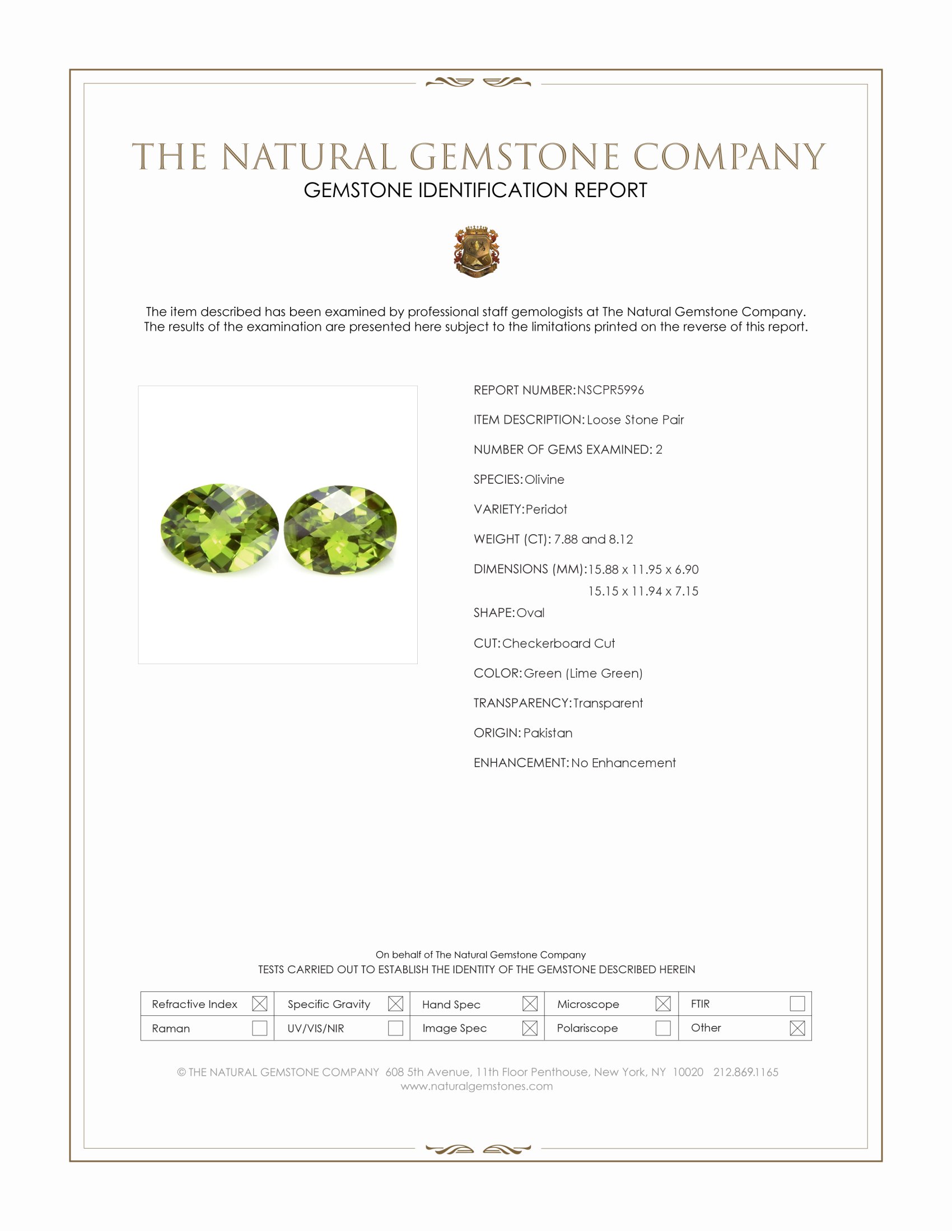 16.00 Ct.Tw. Green (Lime Green) Peridot Pair from Pakistan