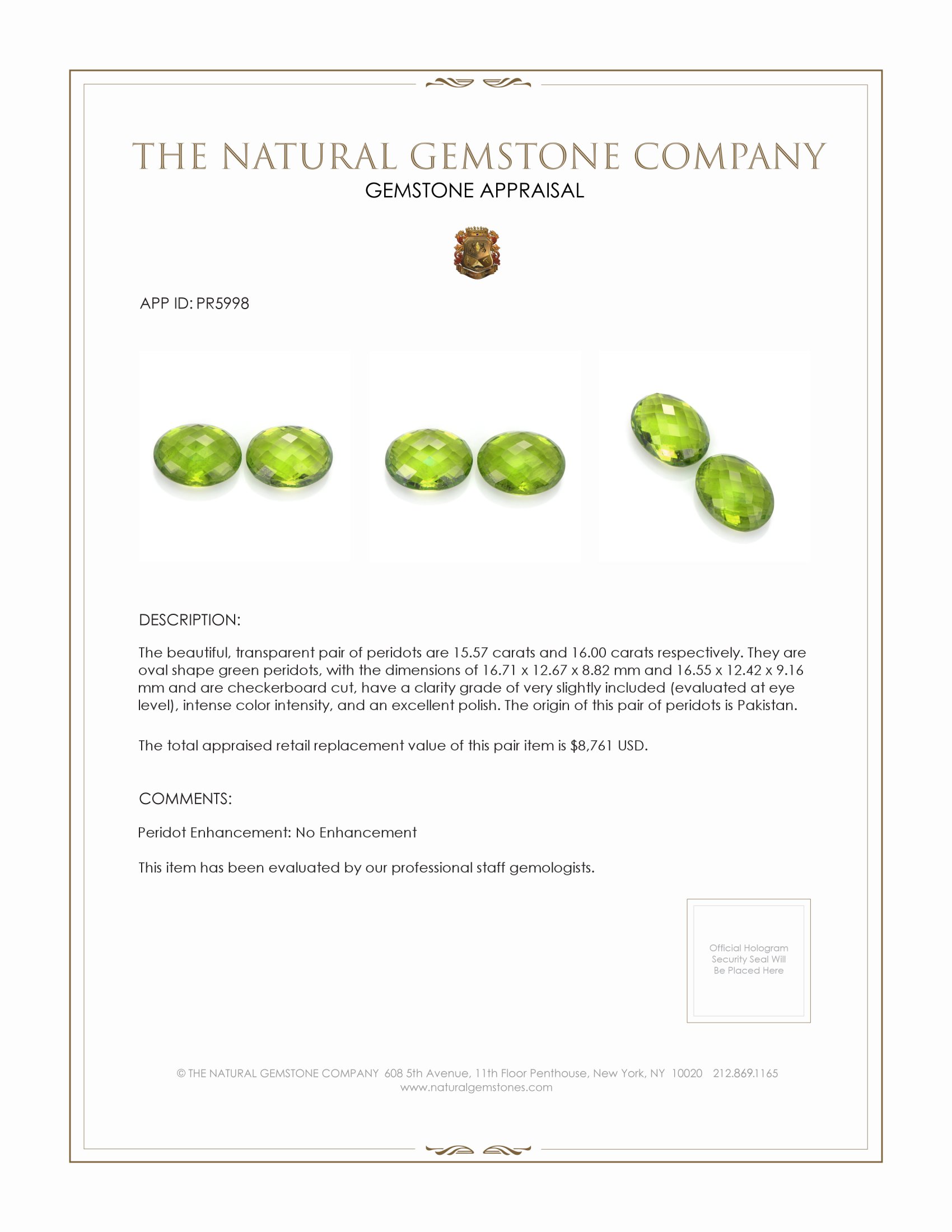 31.57 Ct.Tw. Green Peridot Pair from Pakistan