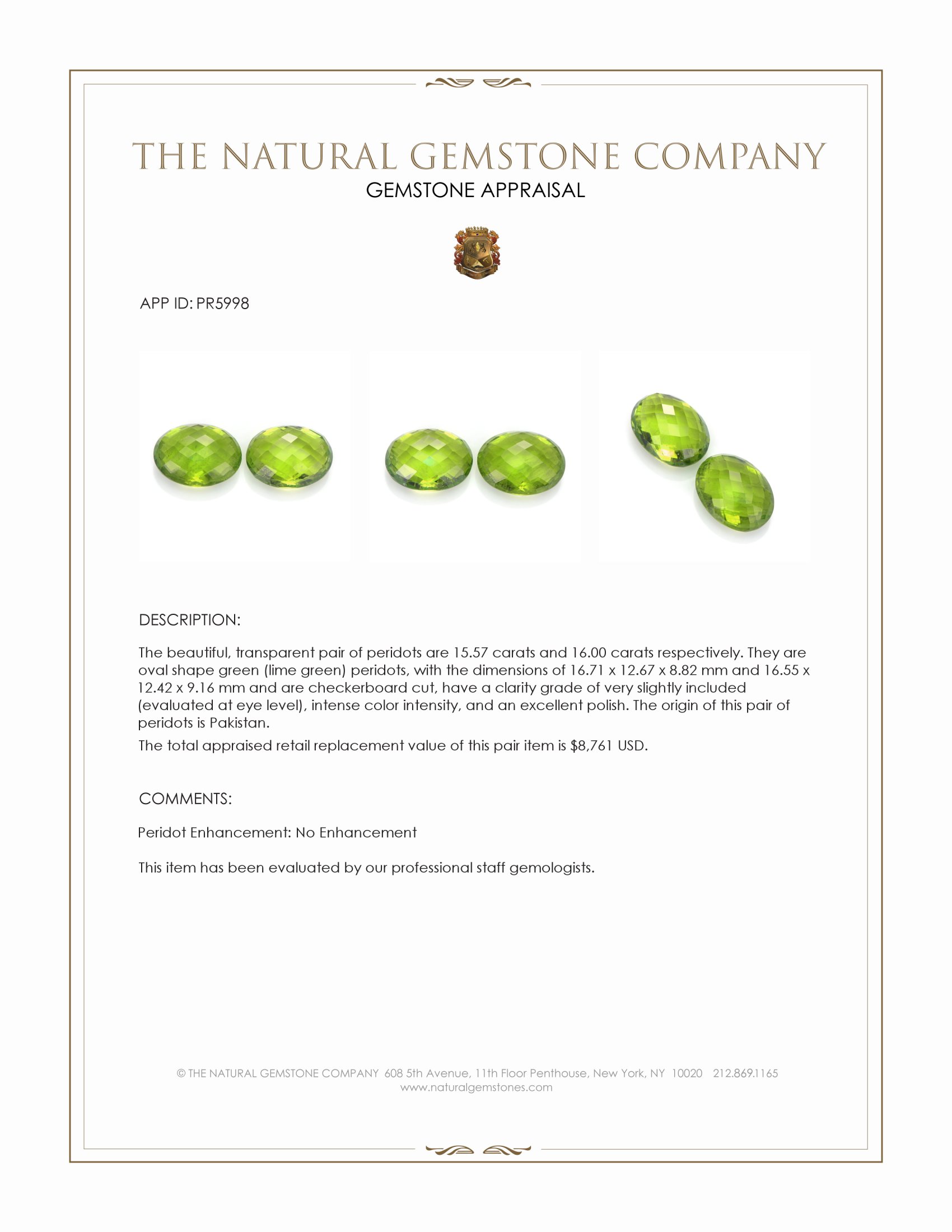 31.57 Ct.Tw. Green (Lime Green) Peridot Pair from Pakistan