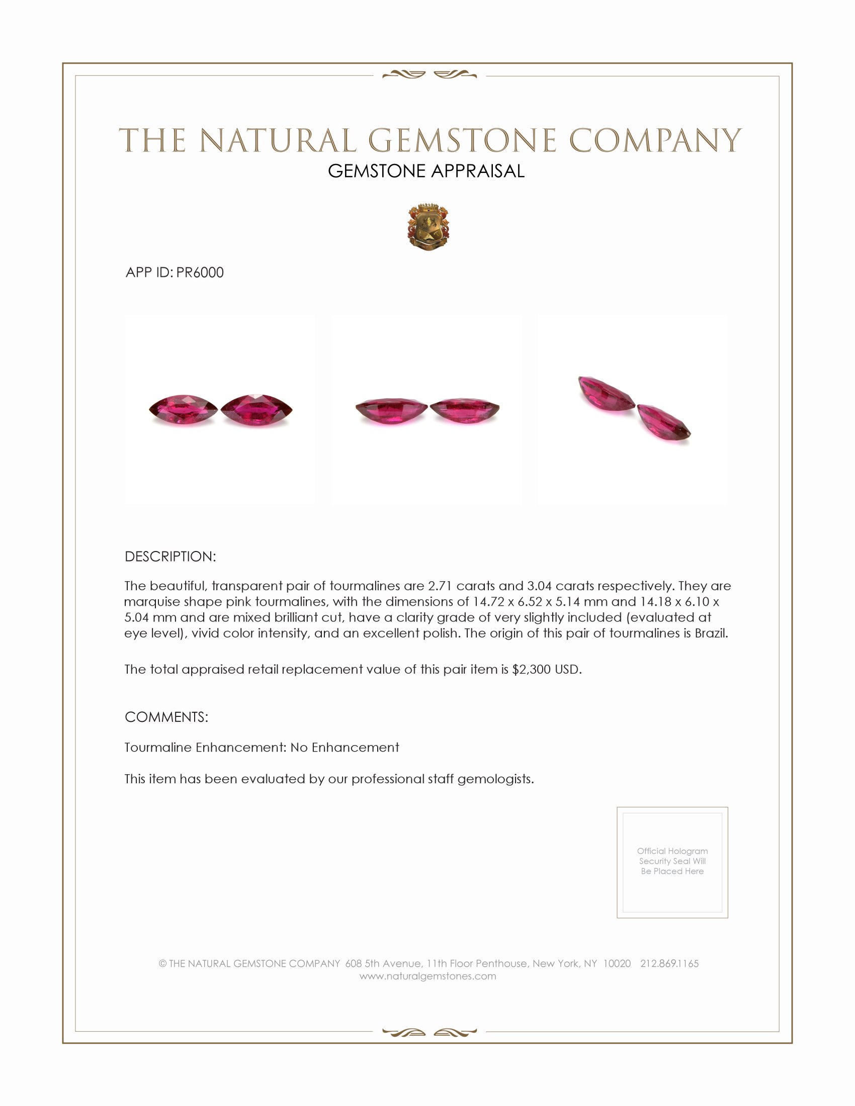 5.75 Ct.Tw. Tourmaline Pair from Brazil