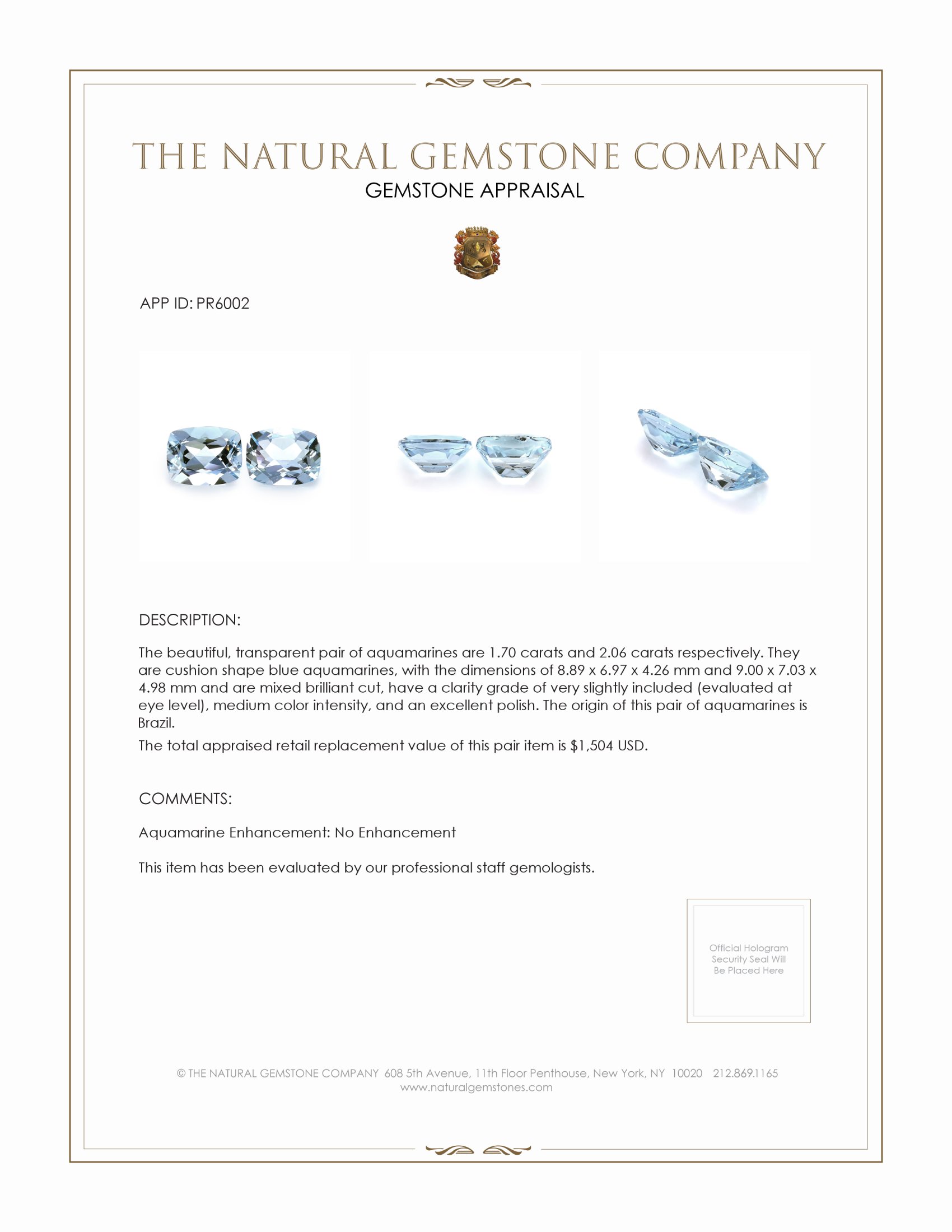 3.76 Ct.Tw. Aquamarine Pair from Brazil