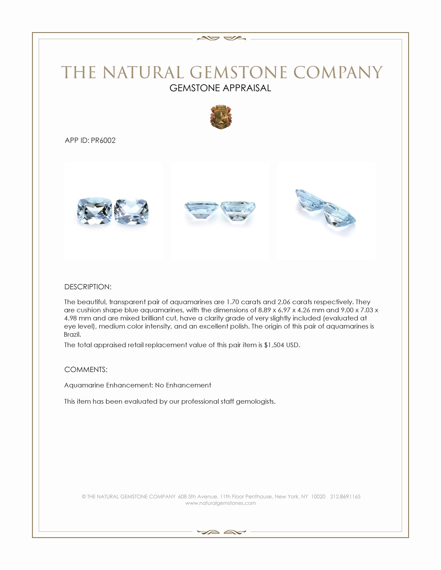 3.76 Ct.Tw. Blue Aquamarine Pair from Brazil