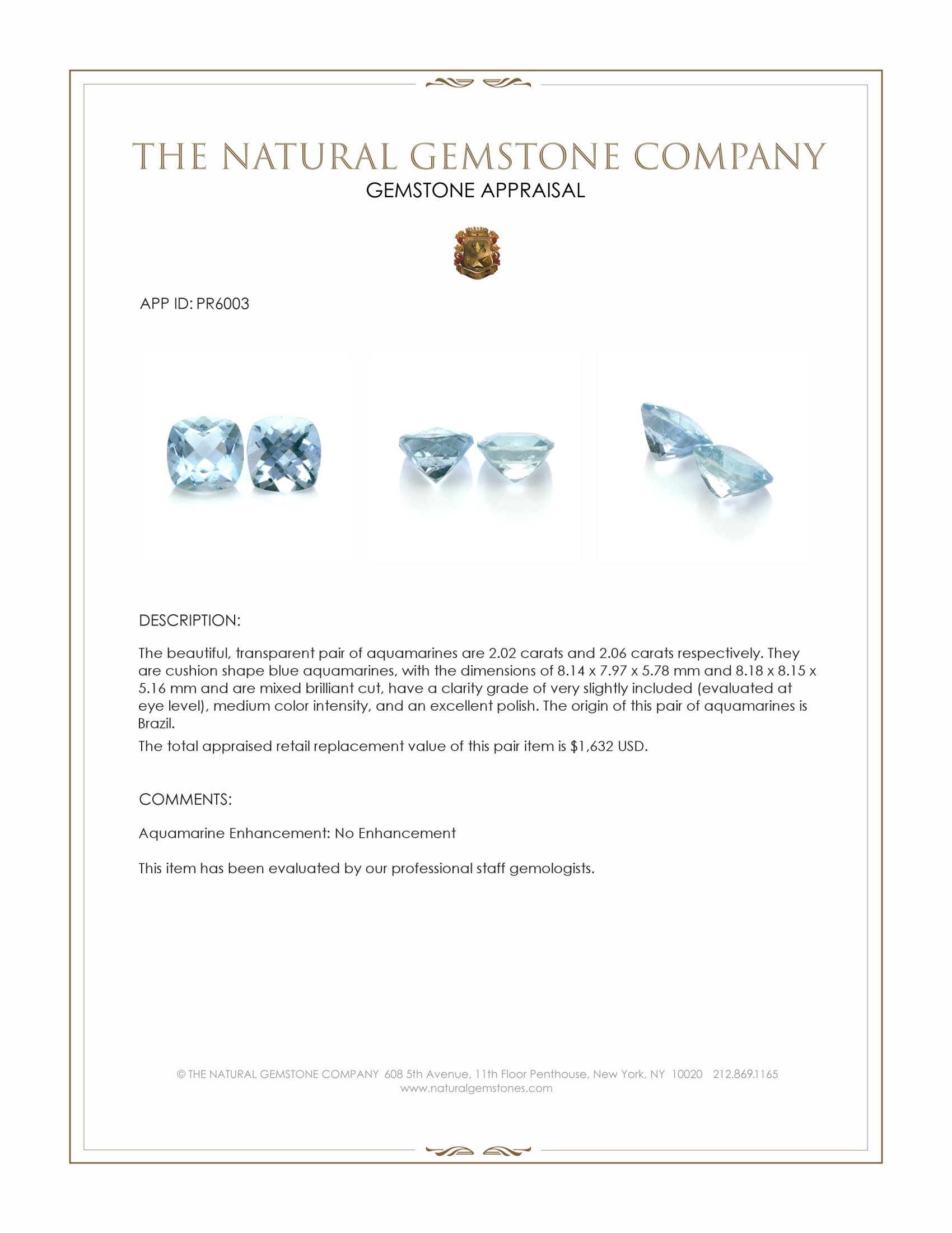 4.08 Ct.Tw. Blue Aquamarine Pair from Brazil