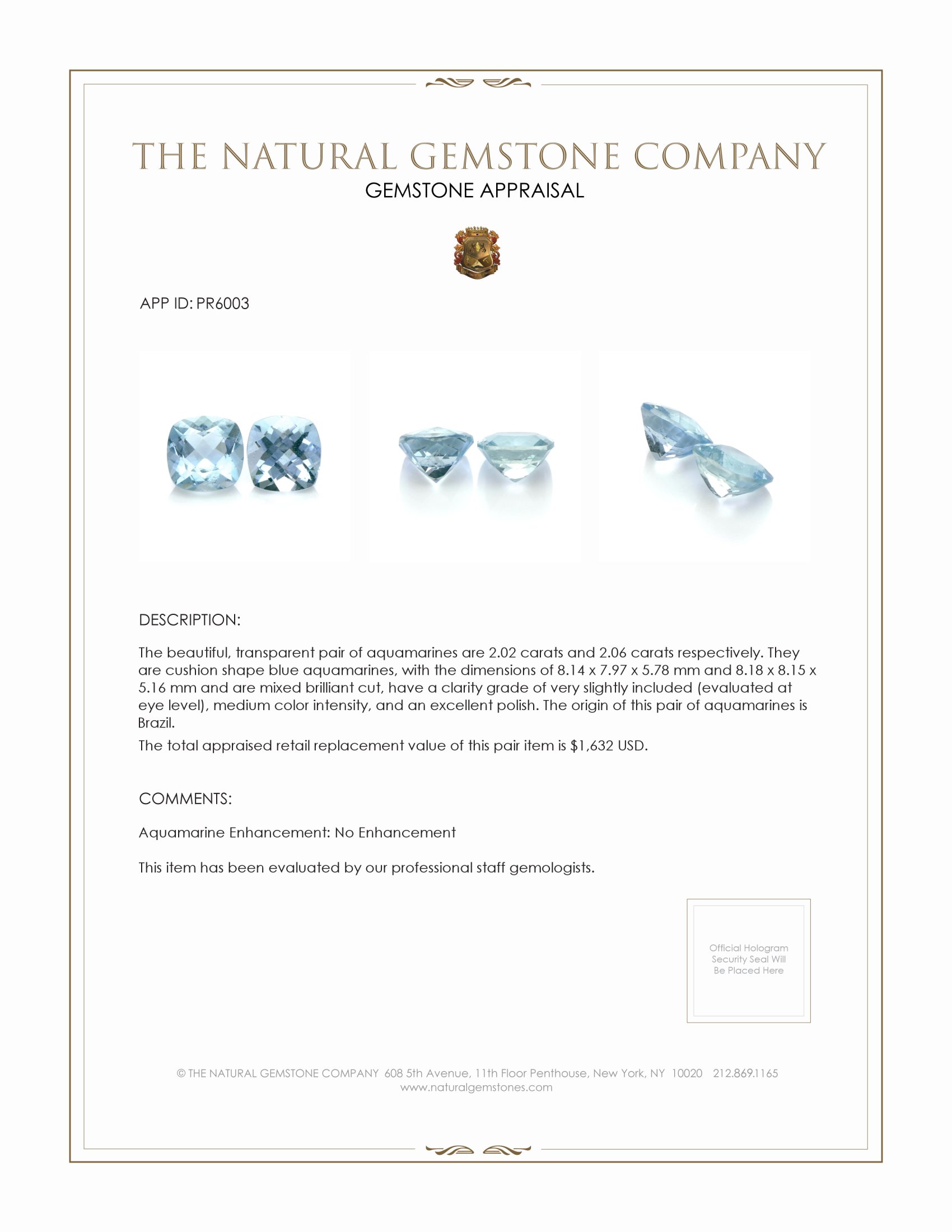 4.08 Ct.Tw. Aquamarine Pair from Brazil