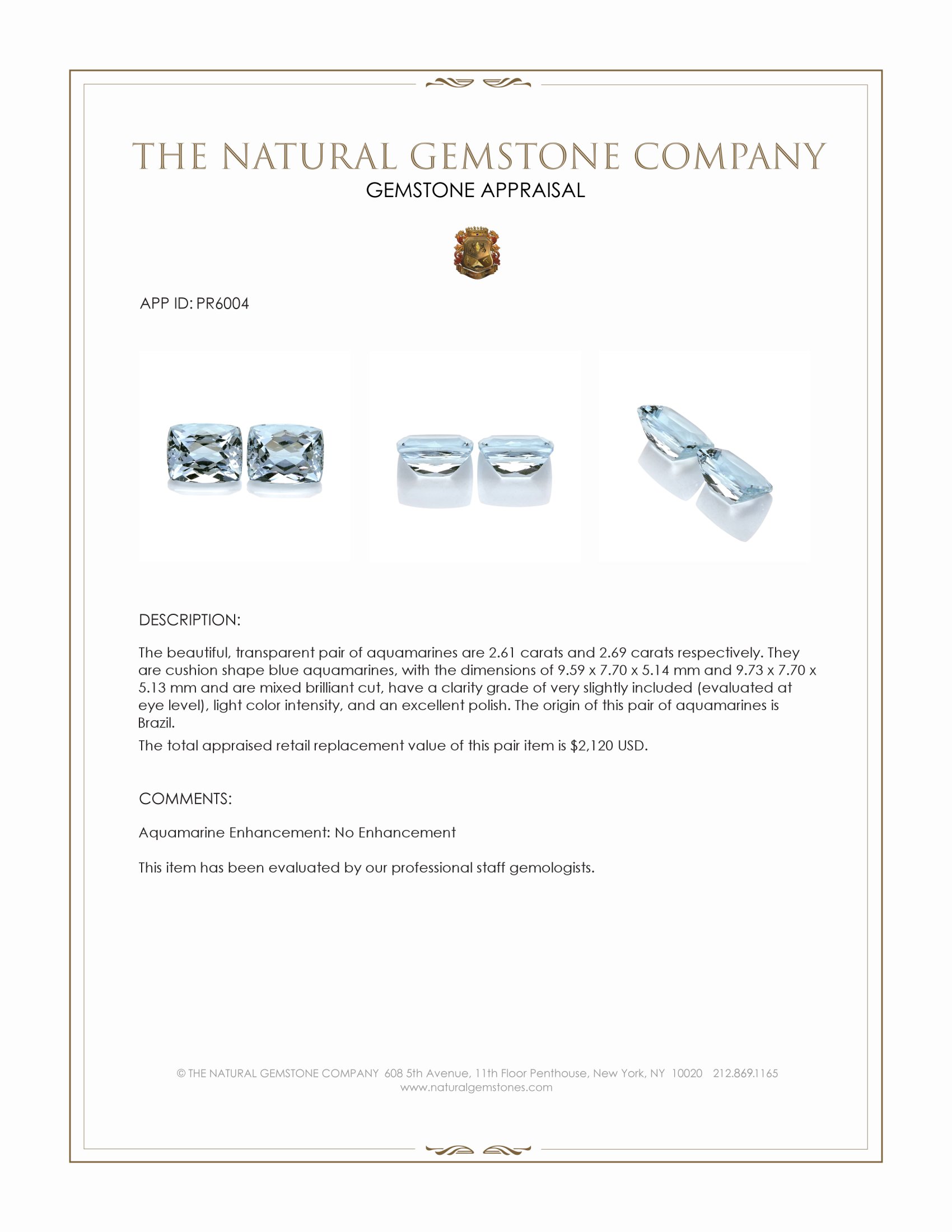 5.30 Ct.Tw. Blue Aquamarine Pair from Brazil