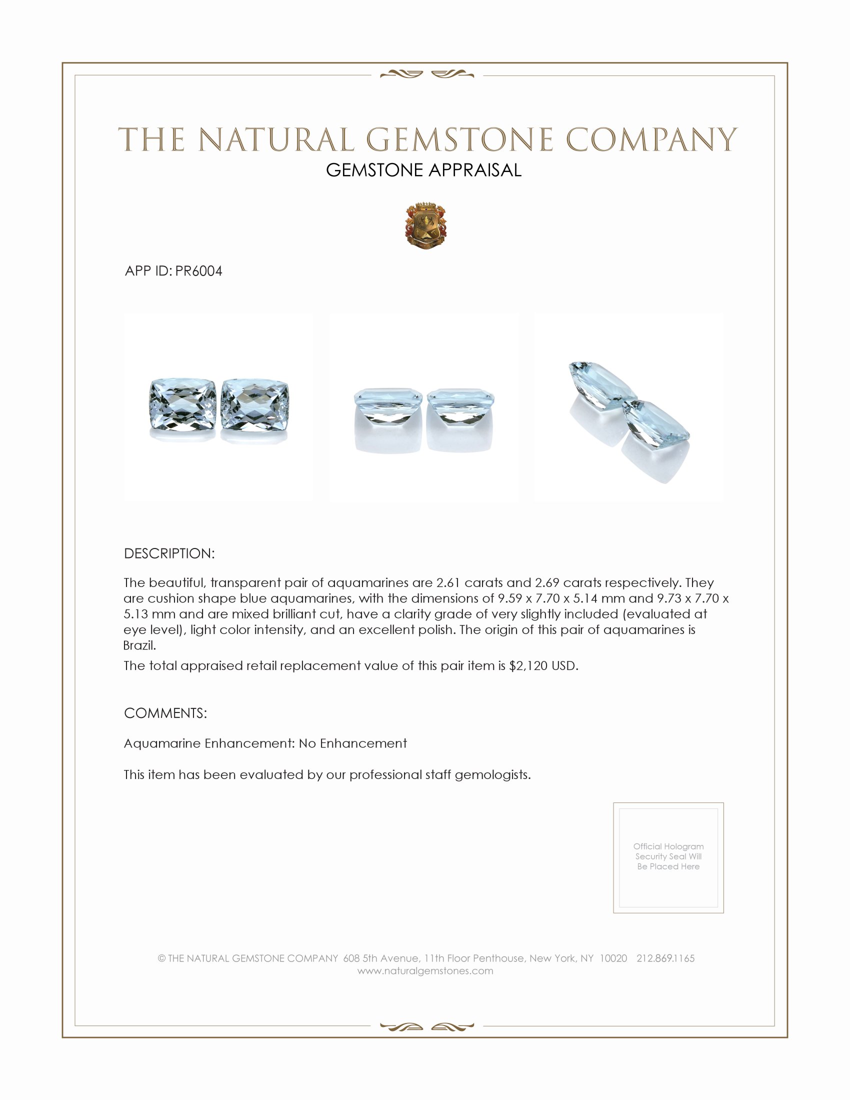 5.30 Ct.Tw. Aquamarine Pair from Brazil